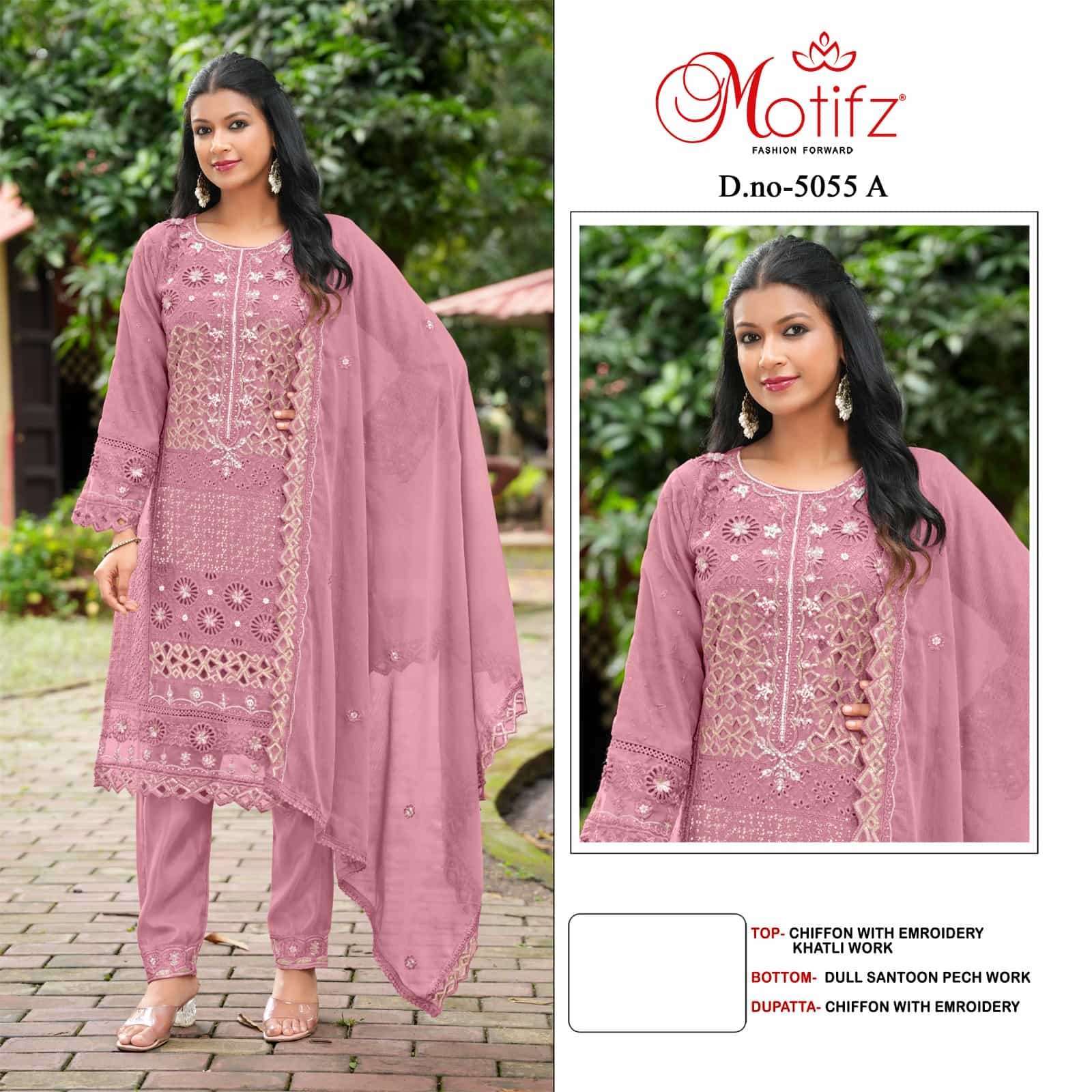 MOTIFZ D 5055 COLORS PAKISTANI CHIFFON DESIGNER SUIT CATALOGUE WHOLESALER 2025