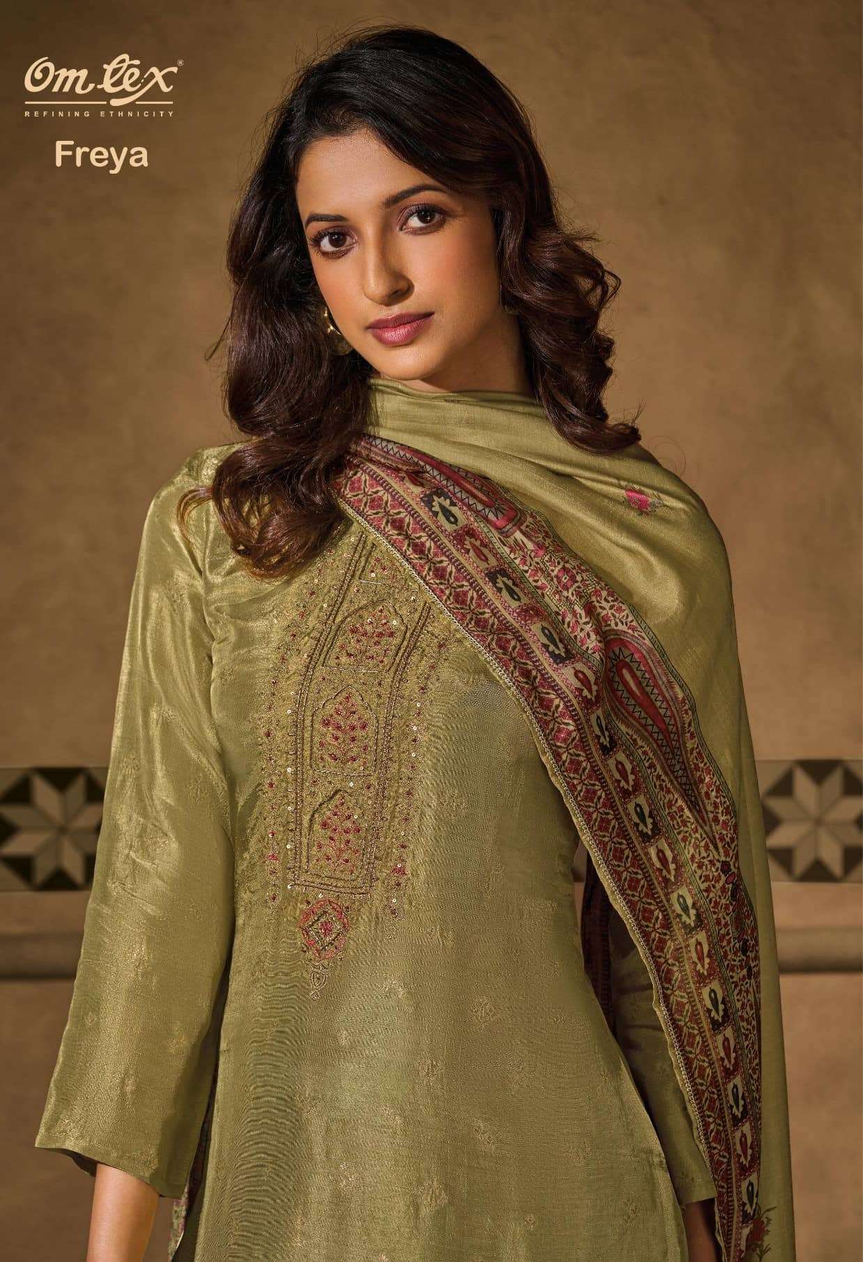 OMTEX FREYA DESIGNER SILK JACQUARD LATEST SUIT CATALOGUE WHOLESALER 2025