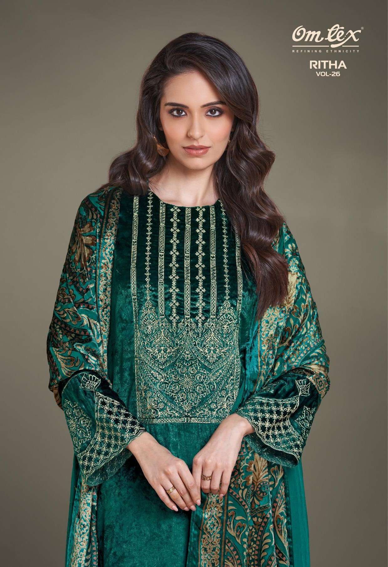 OMTEX RITHA VOL 26 PURE VISCOSE VELVET SUIT WHOLESALER 