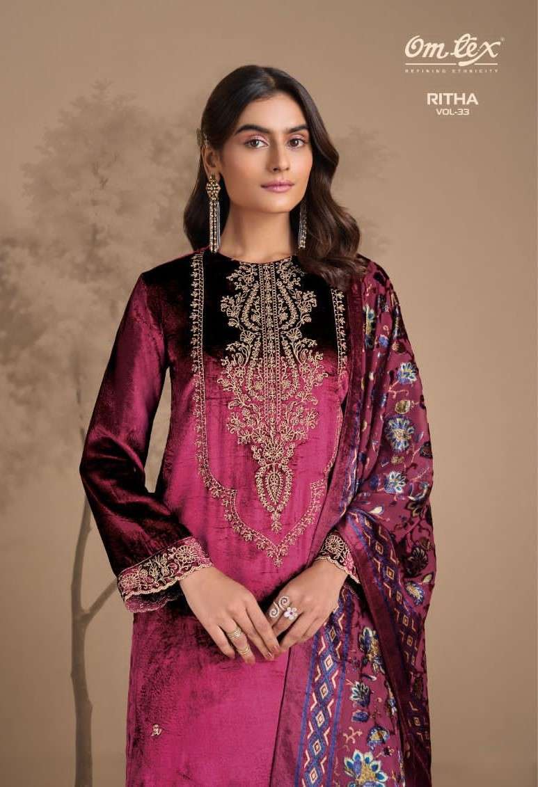OMTEX RITHA VOL 33 PURE VISCOSE VELVET SUIT WHOLESALE RATE DEALER 2025