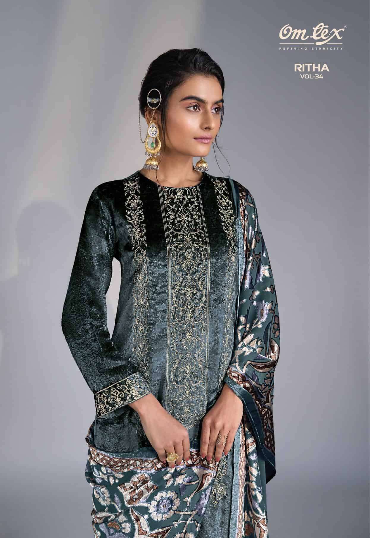 OMTEX RITHA VOL 34 PURE VISCOSE VELVET SUIT COLLECITON BEST RATE DEALER 
