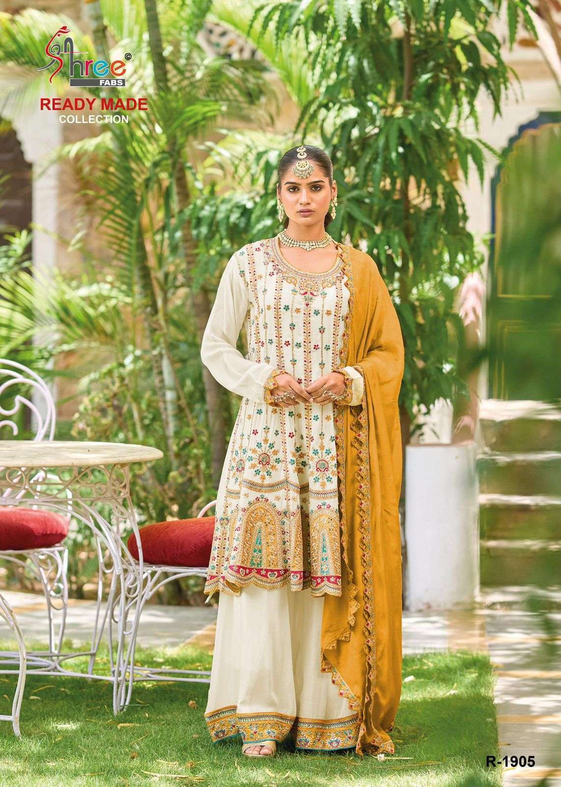 SHREE FAB SR 1905 COLOURS FANCY EMBROIDERY CHINON READYMADE PAKISTANI SUIT WHOLESALER 