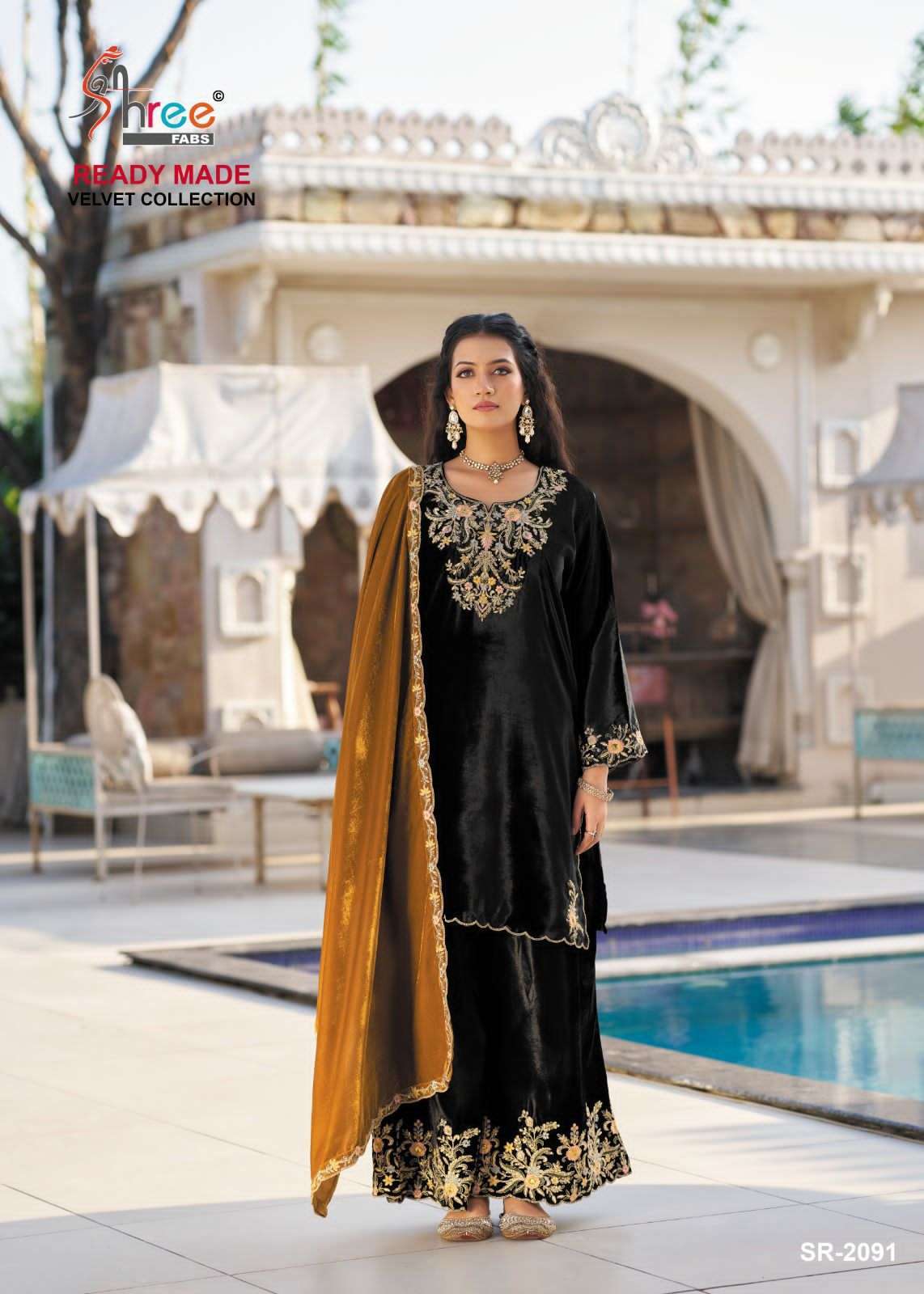 SHREE FAB SR 2091 COLORS DESIGNER VELVET 3 PIECE SET WHOLESALER IN INDIA 2025