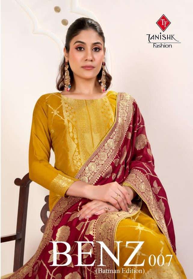 TANISHK LATEST CATALOGUE BENZ 007 PURE MUSLIN JACQUARD DESIGNER SUIT WHOLESALER IN INDIA 2025