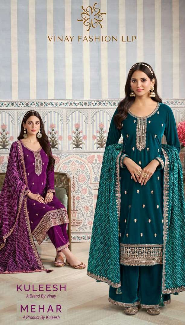 VINAY FASHION KULEESH MEHAR PREMIUM DESIGN VELVET SUIT WHOLESALER IN INDIA 