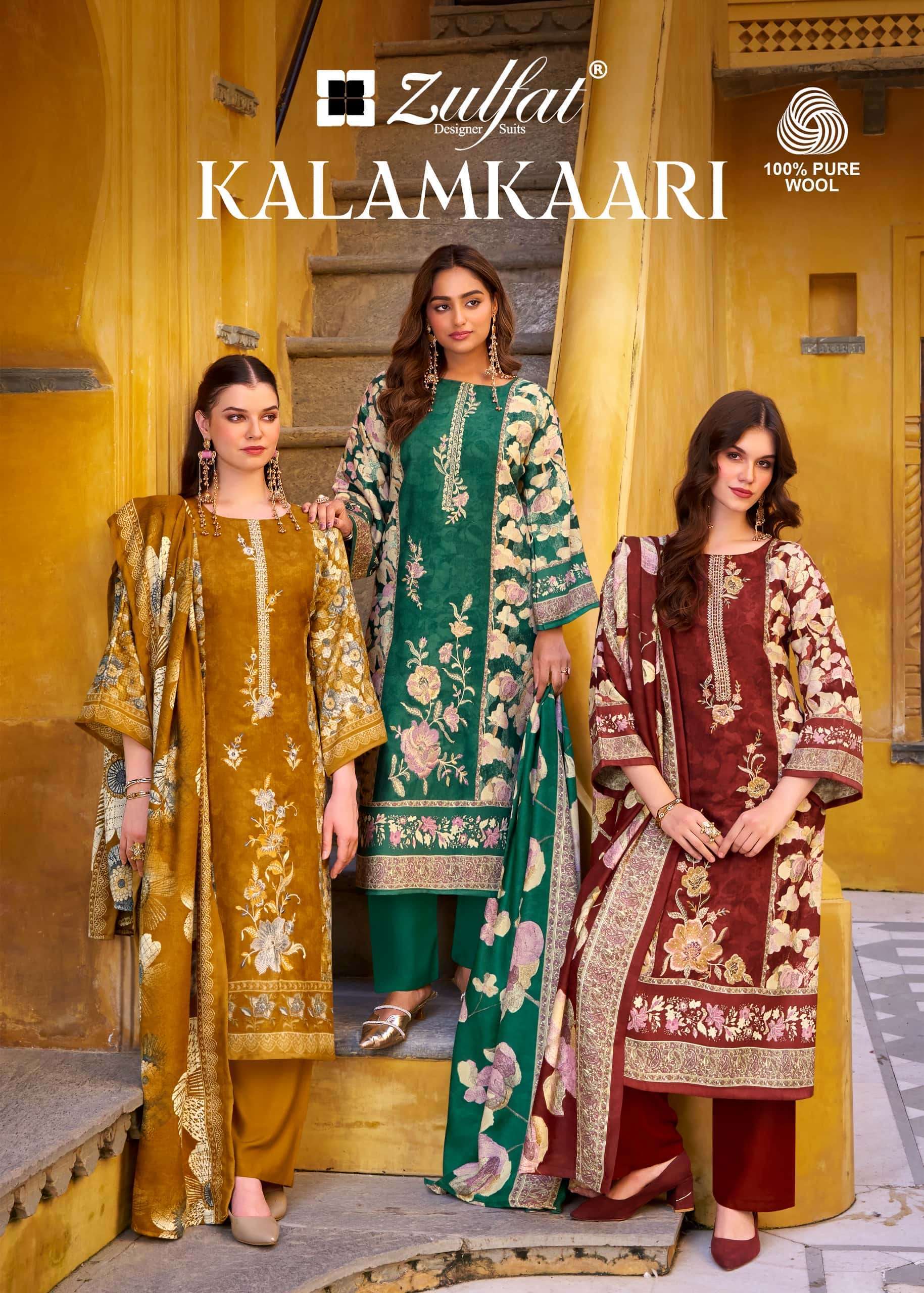 ZULFAT KALAMKAARI PURE WOOLEN PASHMINA WINTER SUIT COLLECTION BEST RATE 