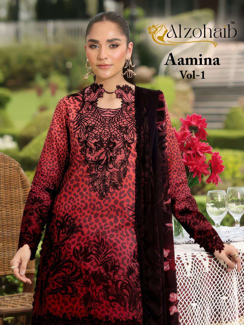 AL ZOHAIB AAMINA HEAVY PATCH WORK COTTON PAKISTANI SUIT WHOLESALER 