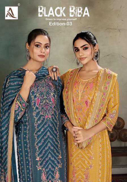 ALOK SUIT BLACK BIBA EDITION 3 VISCOSE PRINTED SUIT COLLECTION WHOLESALER 