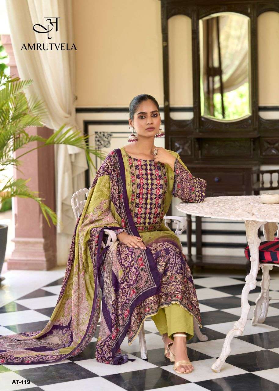AMRUTVELA AT 119 HANDWORK VISCOSE MUSLIN LADIES SUIT WHOLESALER 