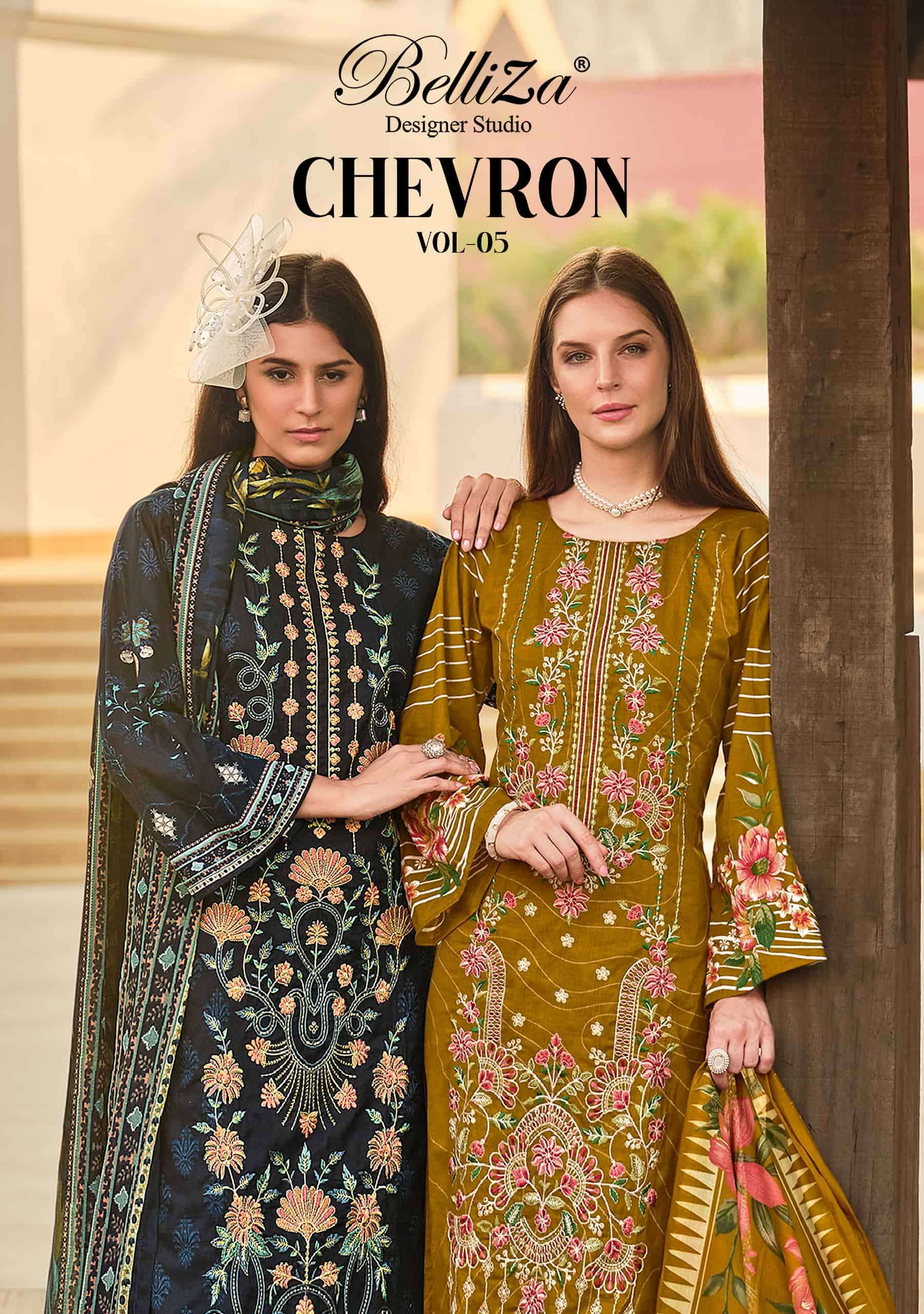 BELLIZA DESIGNER CHEVRON VOL 5 PRINTED COTTON SALWER SUIT WHOLESALER 