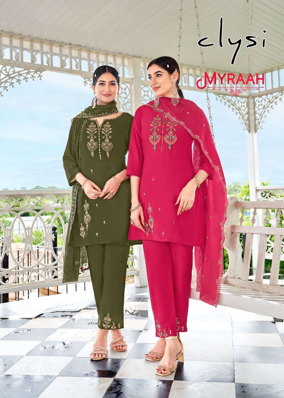 CLYSI MYRAAH DESIGNER TOP BOTTOM WITH DUPATTA SET WHOLESALER 2025