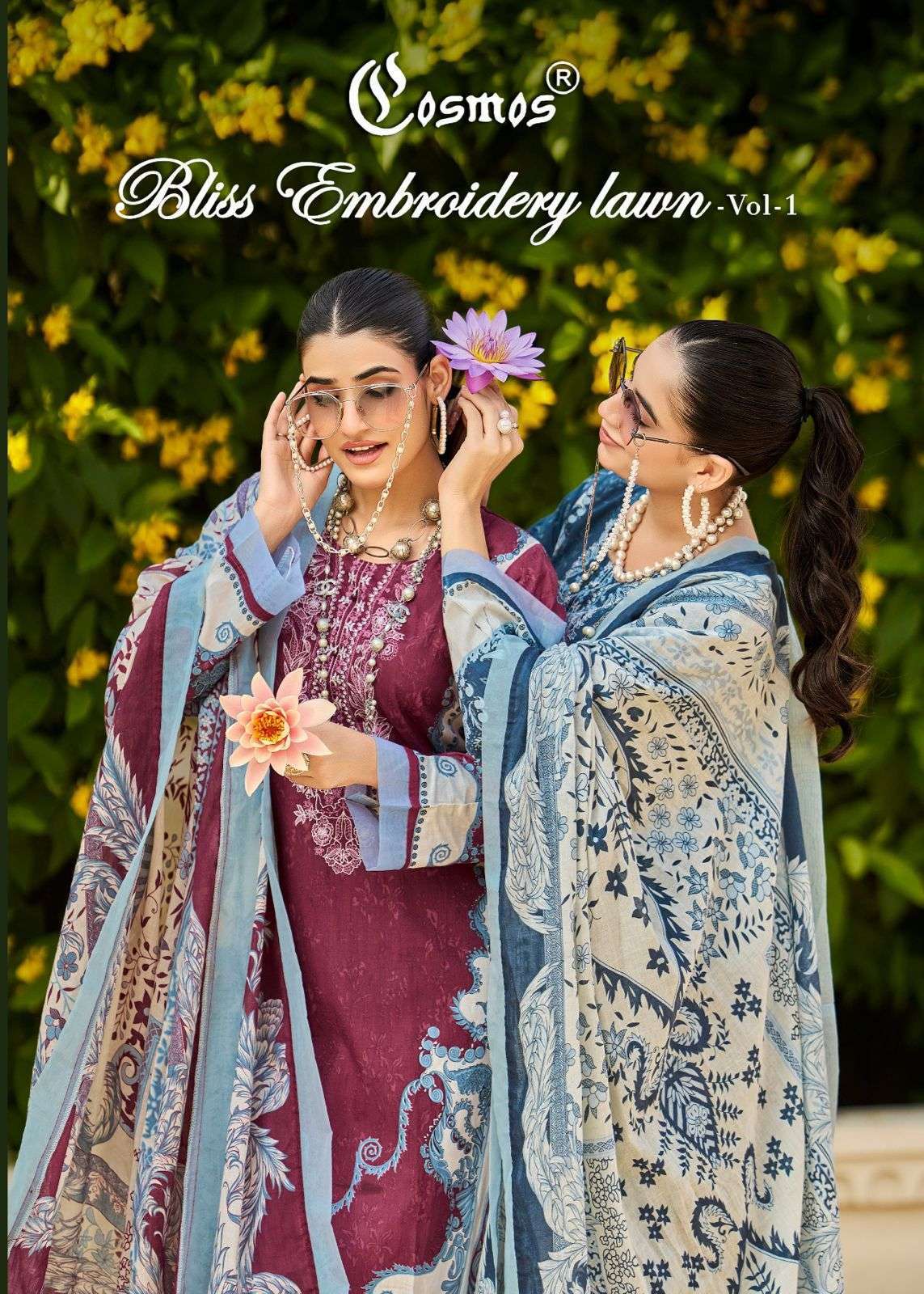 COSMOS BLISS EMBROIDERY LAWN VOL 1 COTTON PAKISTANI SUIT WHOLESALER BEST RATE 2025