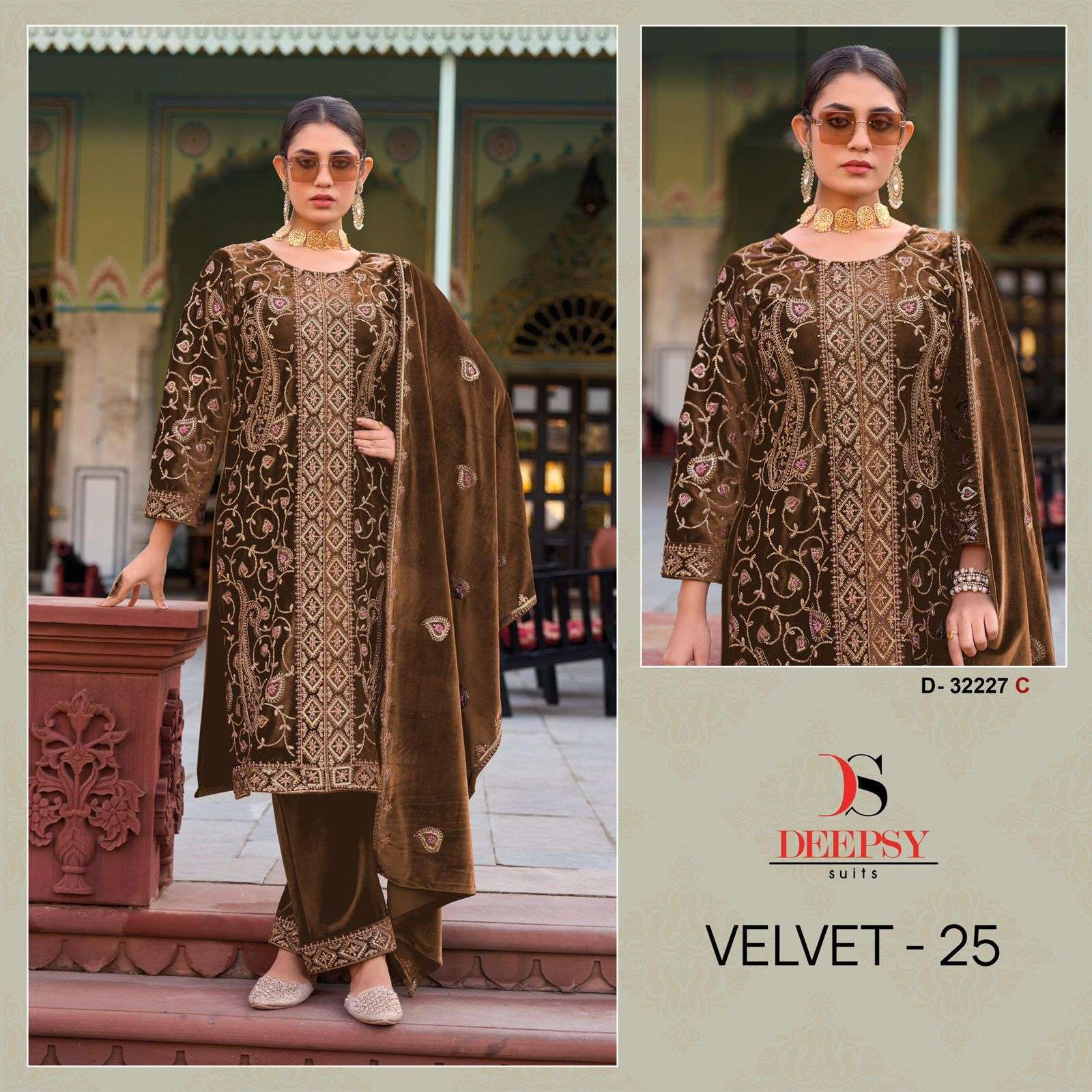DEEPSY SUIT 32227 VELVET WITH EMBROIDERY SUIT WHOLESALER 