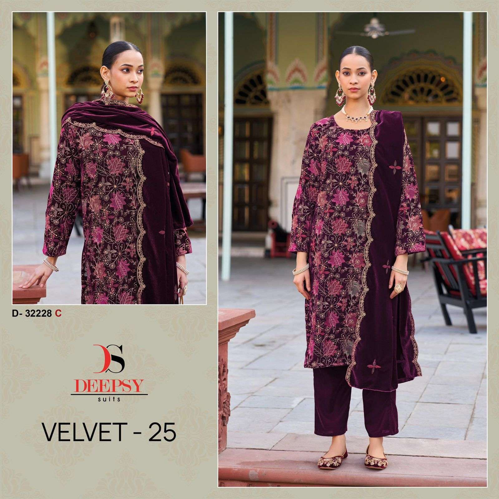 DEEPSY SUIT 32228 VELVET WITH EMBROIDERY SUIT DRESS COLLECTION 2025
