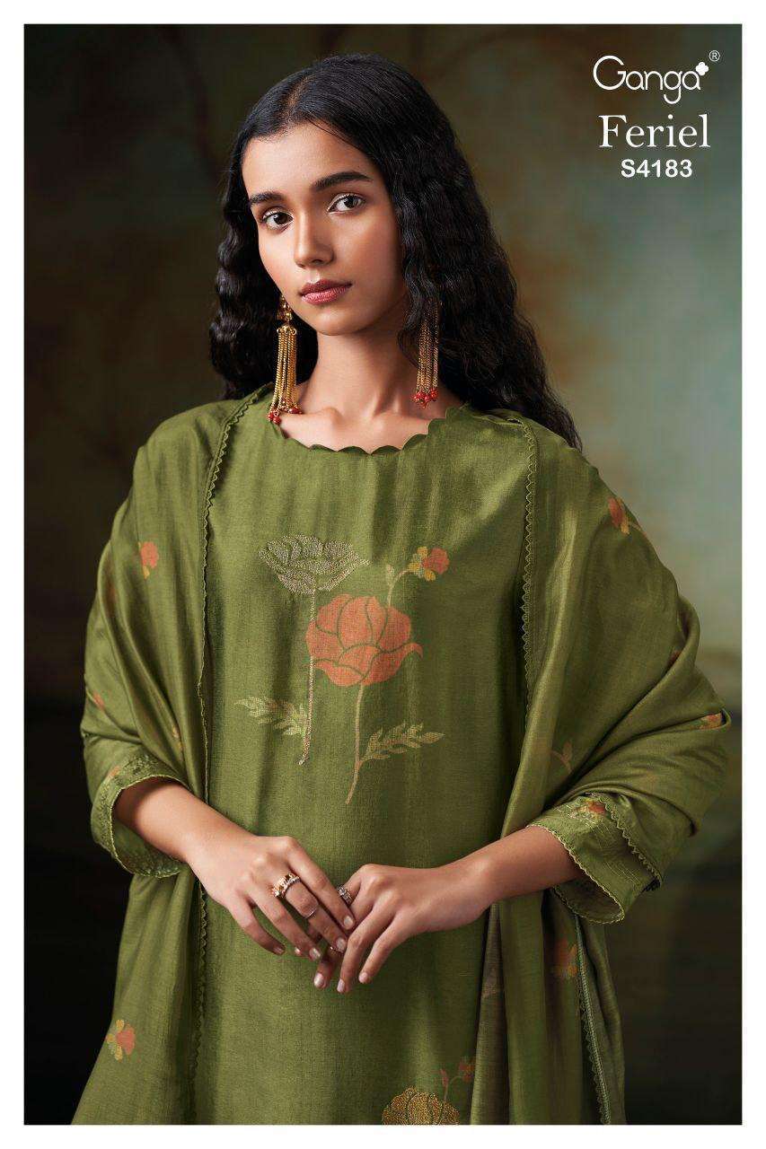 GANGA FASHION FERIEL 4183 RUSSIAN SILK PARTYWEAR SUIT WHOLESALER 