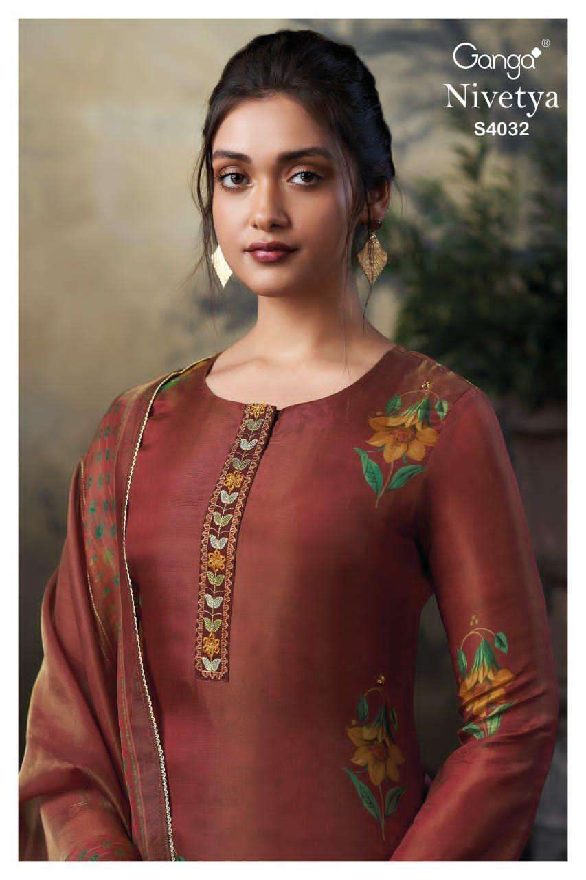 GANGA FASHION NIVETYA 4032 PURE BEMBERG SILK SUIT WHOLESALER BEST PRICE 