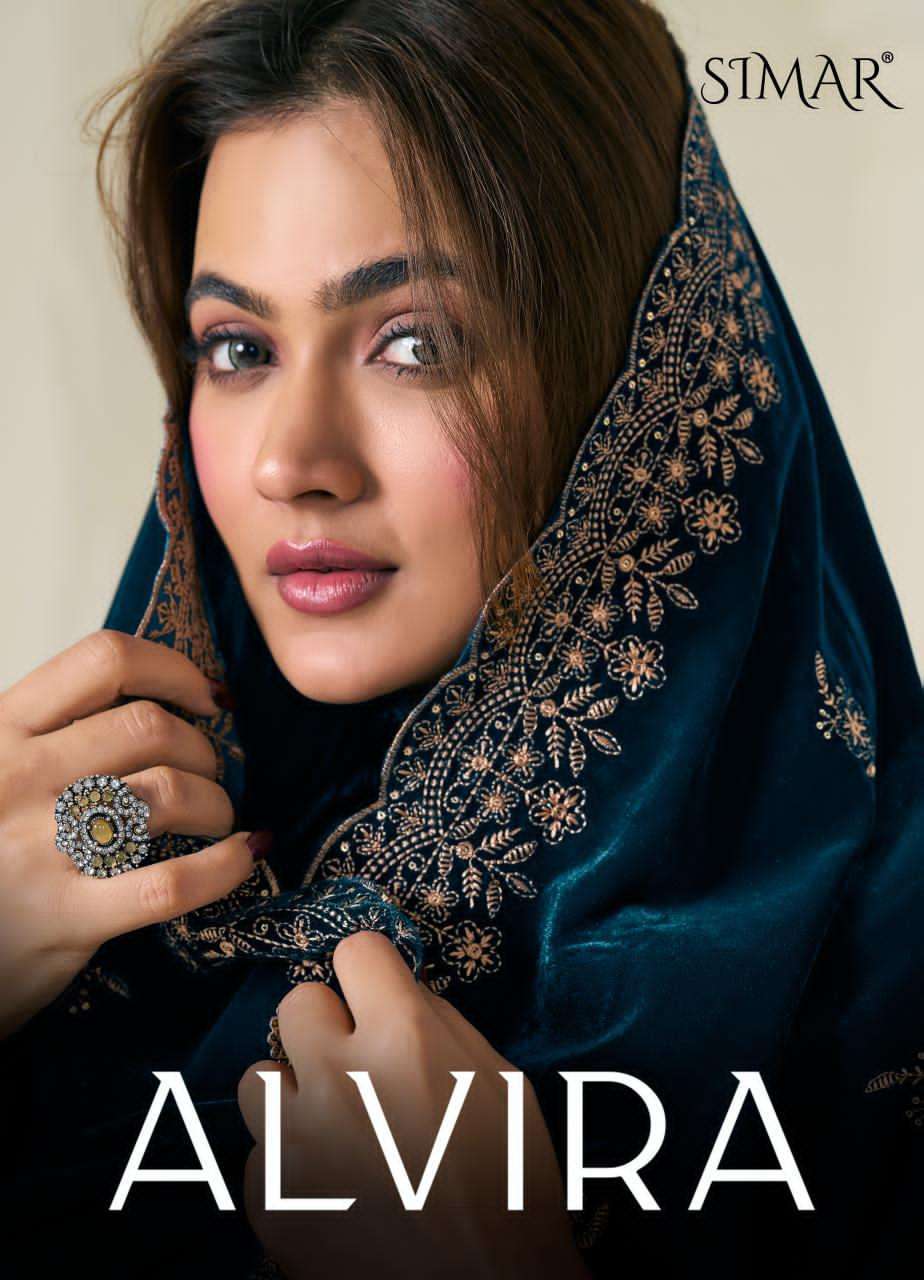 GLOSSY SIMAR ALVIRA WEDDING WEAR VELVET SUIT WHOLESALER BEST RATE 2025