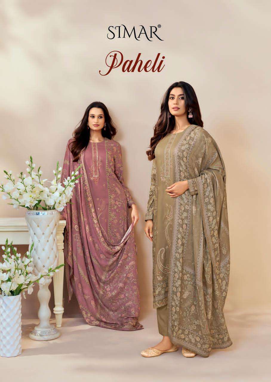 GLOSSY SIMAR PAHELI FANCY PASHMINA WINTER SUIT WHOLESALER 2025