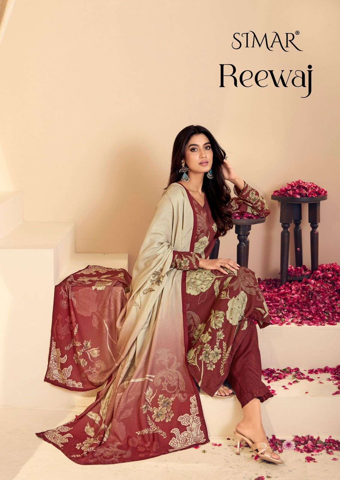 GLOSSY SIMAR REEWAJ WINTER COLLECTION PASHMINA SUIT WHOLESALER BEST RATE 