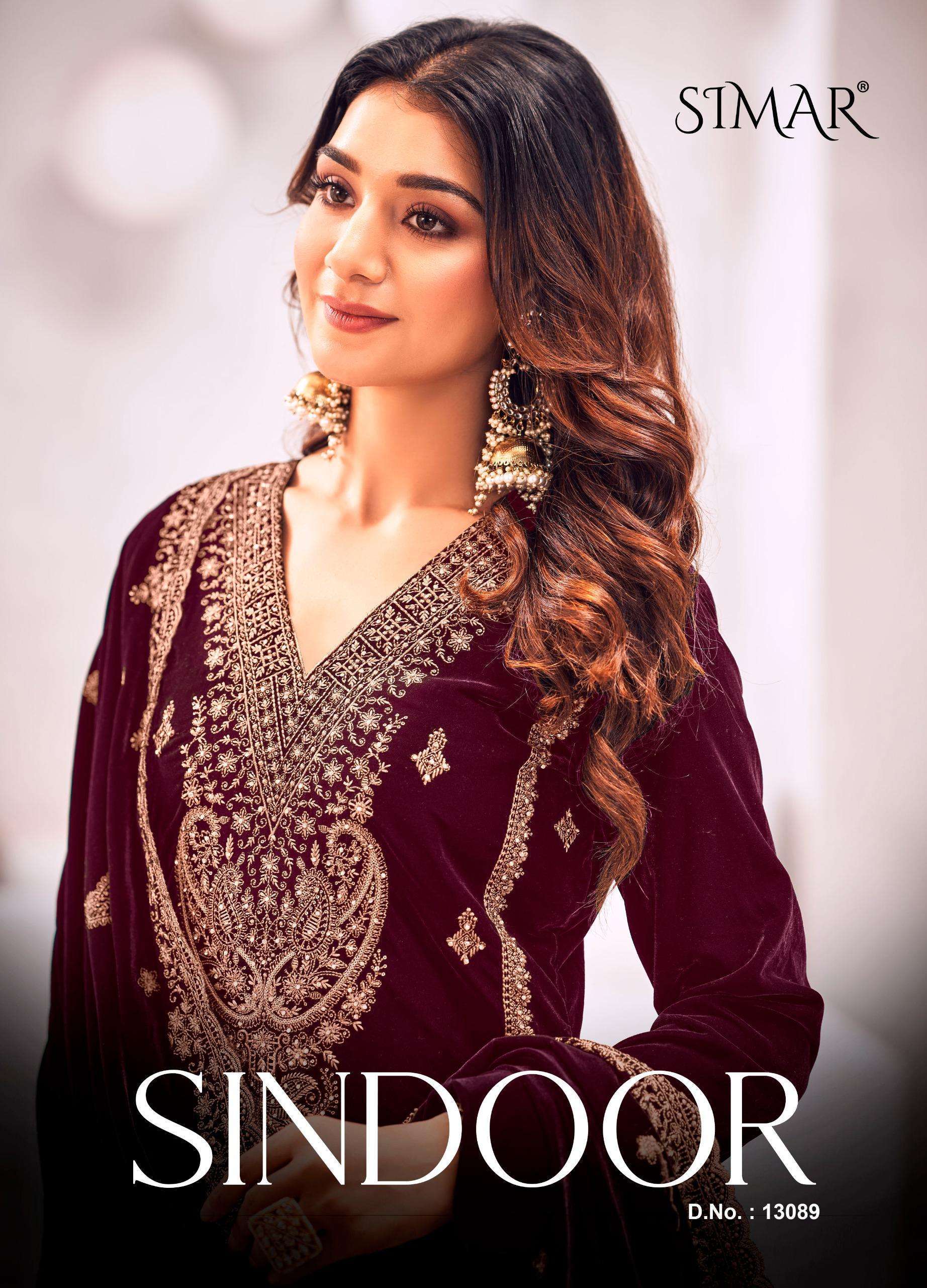 GLOSSY SIMAR SINDOOR PREMIUM VELVET DESIGNER SUIT WHOLESALER 