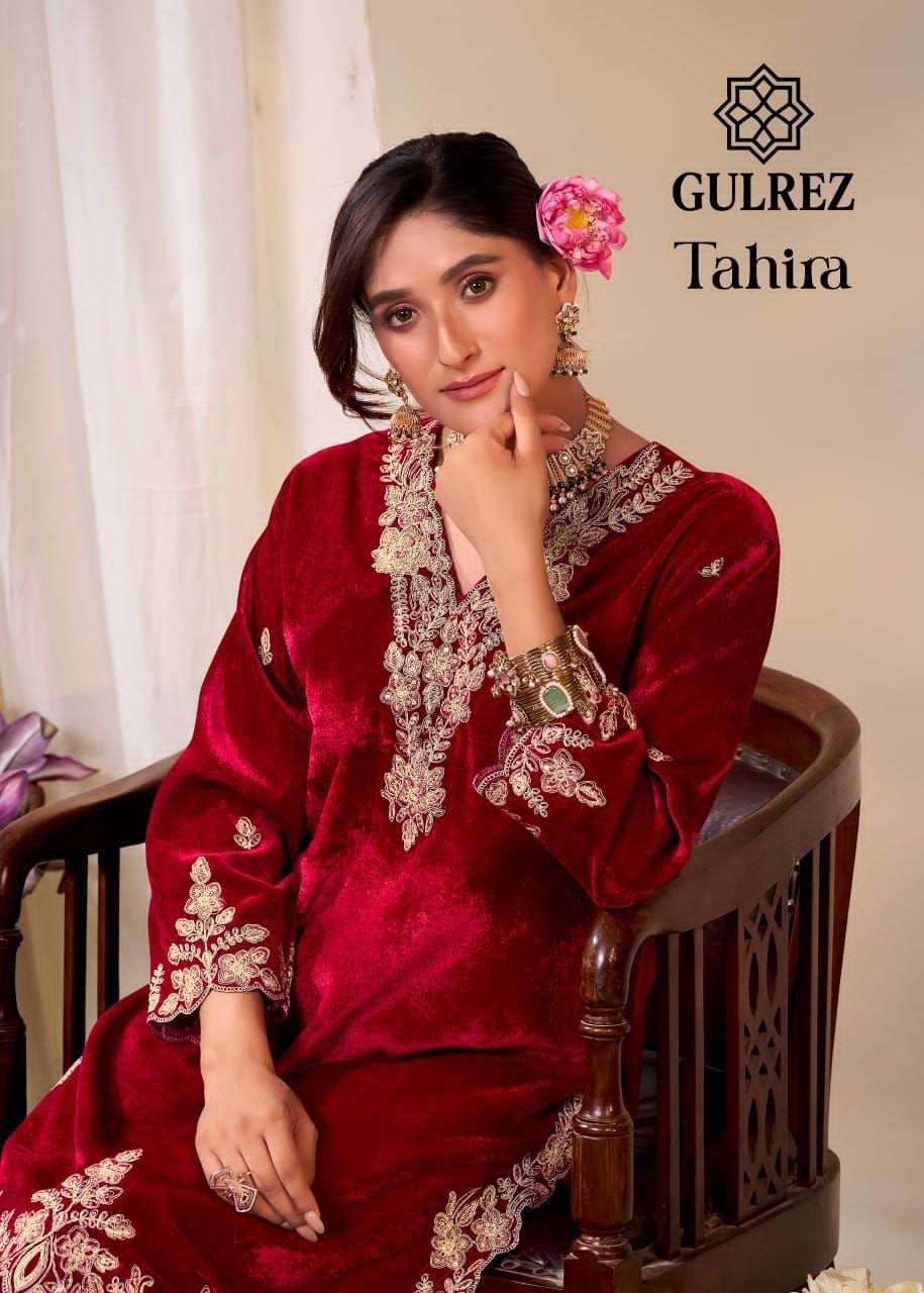 GULREZ TAHIRA PREMIUM DESIGN VELVET KURTI BOTTOM SET CATALOG EXPORTER 