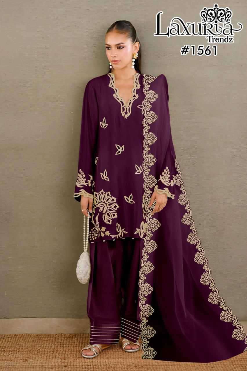 LAXURIA TRENDZ 1561 CREPE READYMADE PAKISTANI SUIT WHOLESALER 