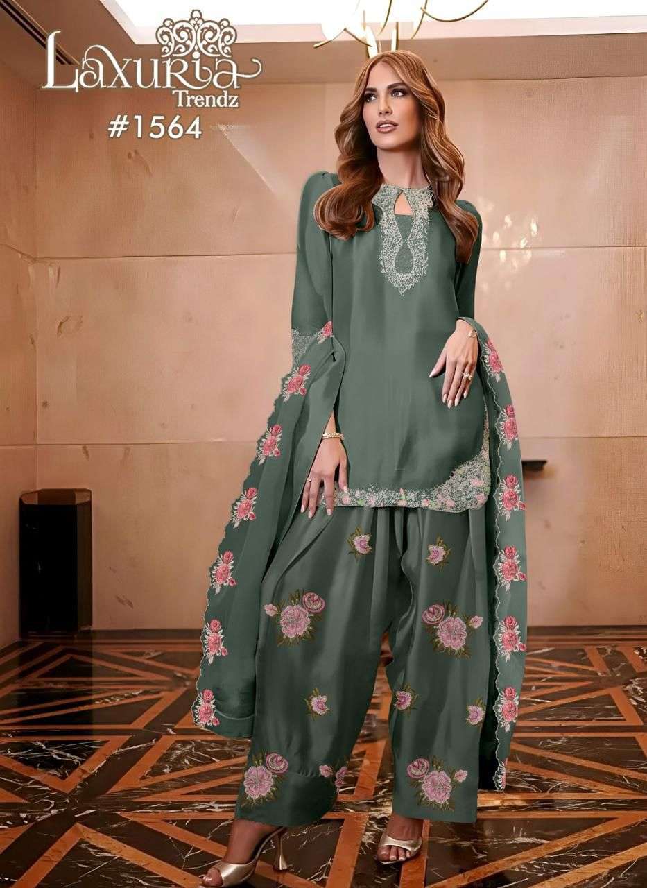 LAXURIA TRENDZ 1564 SATIN EMBROIDERY READYMADE SALWER KAMEEZ SURAT 