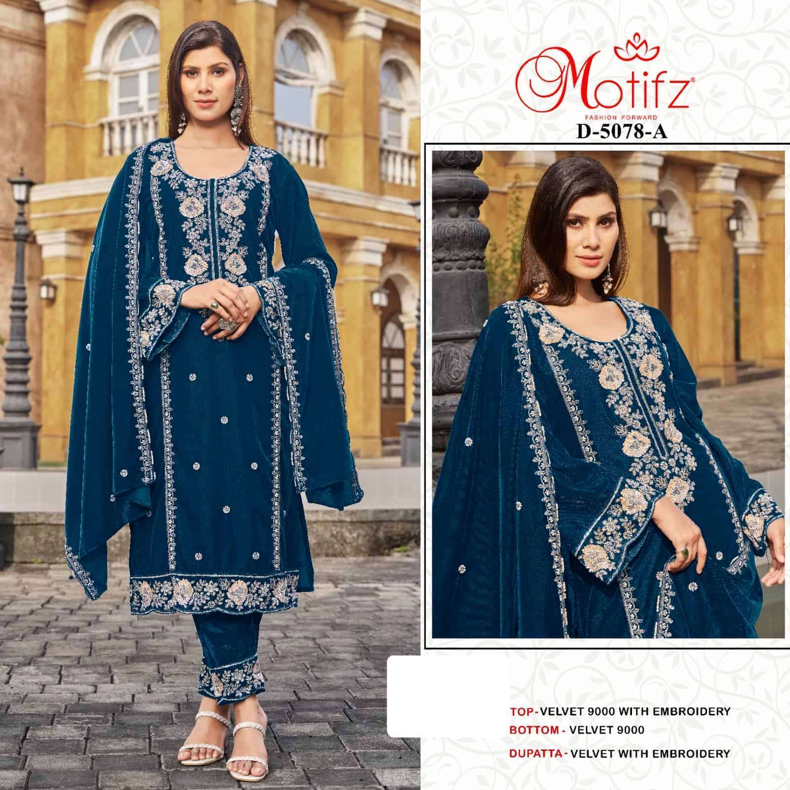 MOTIFZ D 5078 COLOURS VELVET PAKISTANI SUIT WHOLESALER BEST RATE 