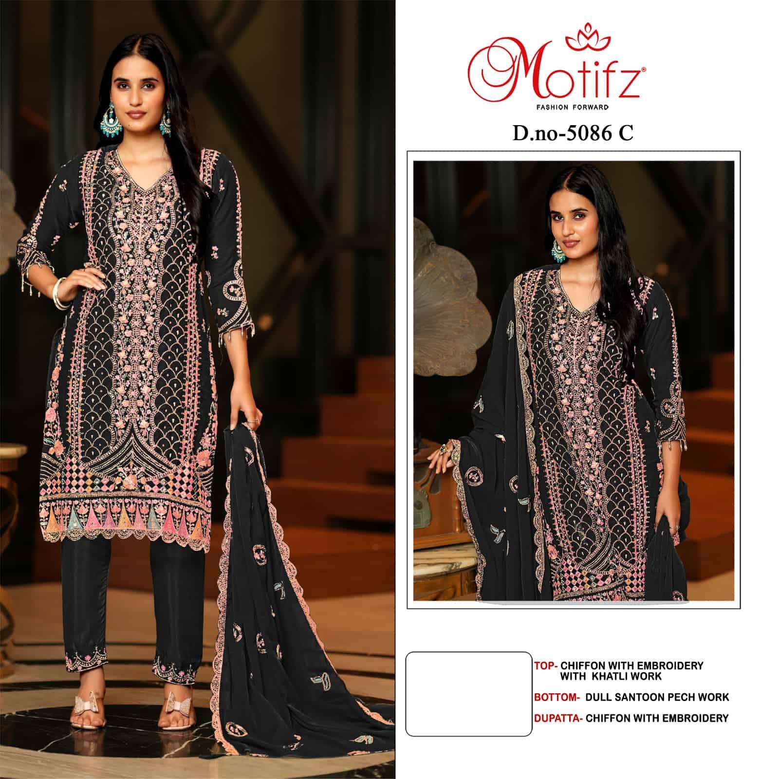 MOTIFZ D 5086 COLORS DESIGNER CHIFFON PAKISTANI SUIT WHOLESALER BEST RATE 