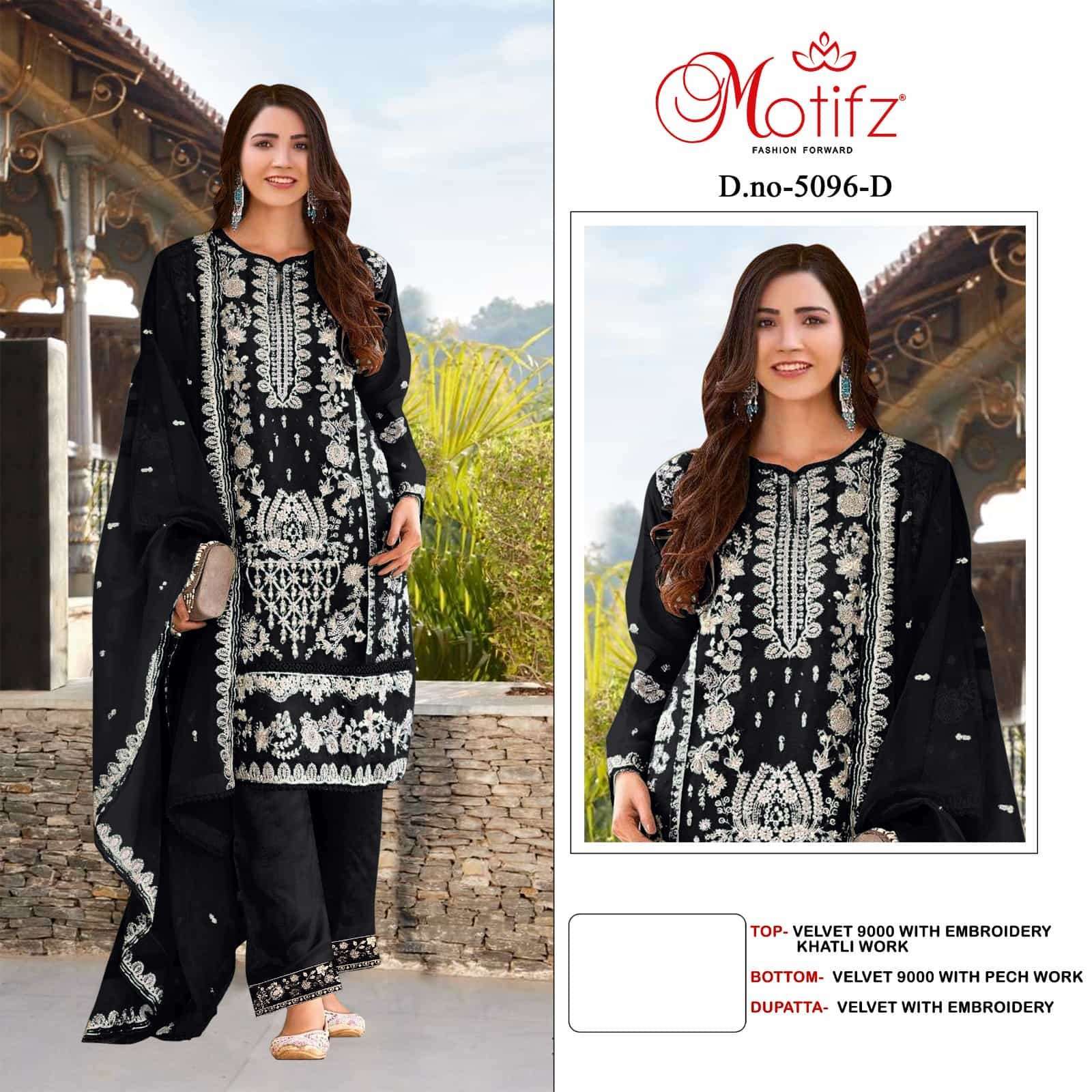 MOTIFZ D 5096 COLORS PAKISTANI PARTYWEAR VELVET SUIT WHOLESALER BEST RATE 