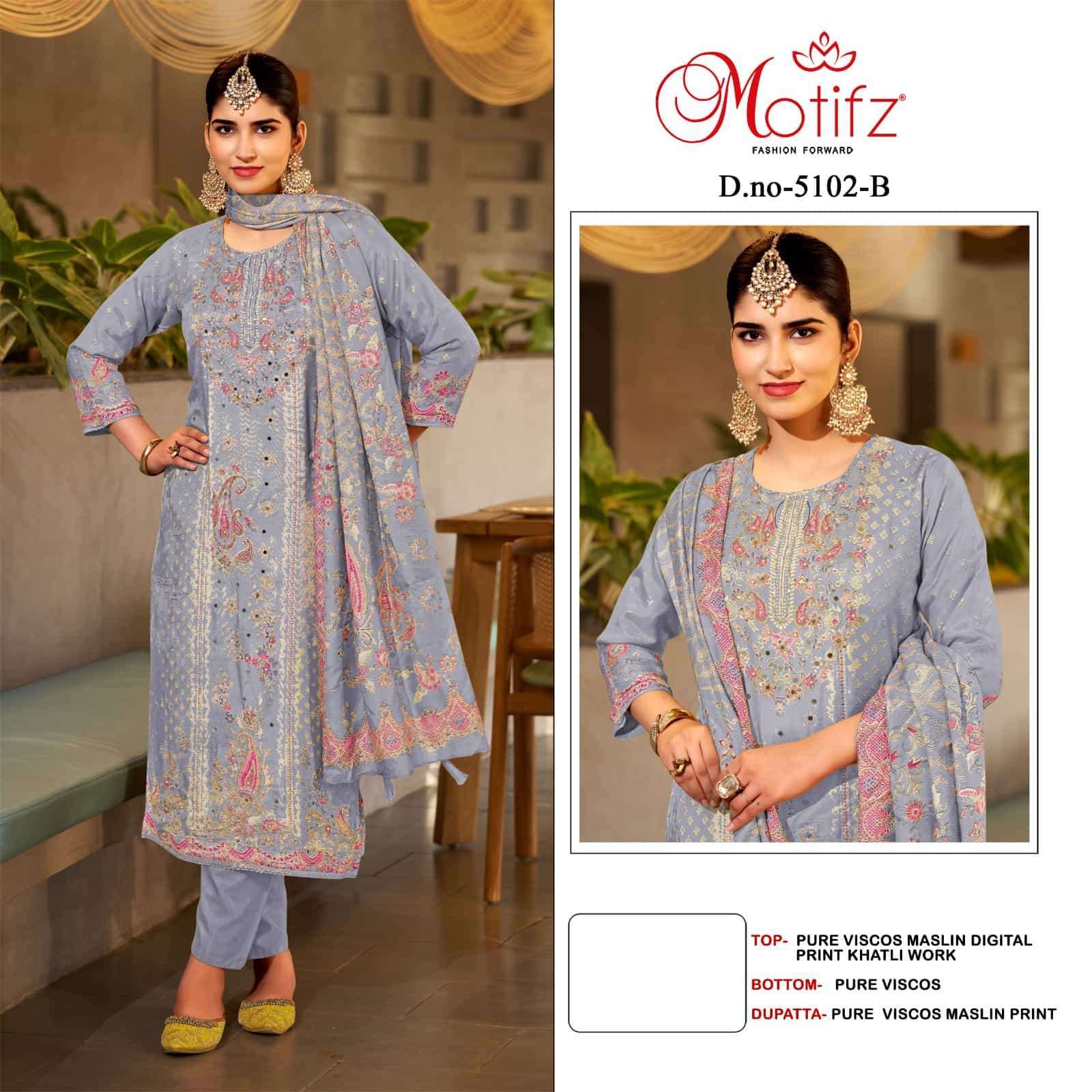 MOTIFZ D 5102 COLORS PAKISTANI MUSLIN LADIES SUIT WHOLSALER 2025