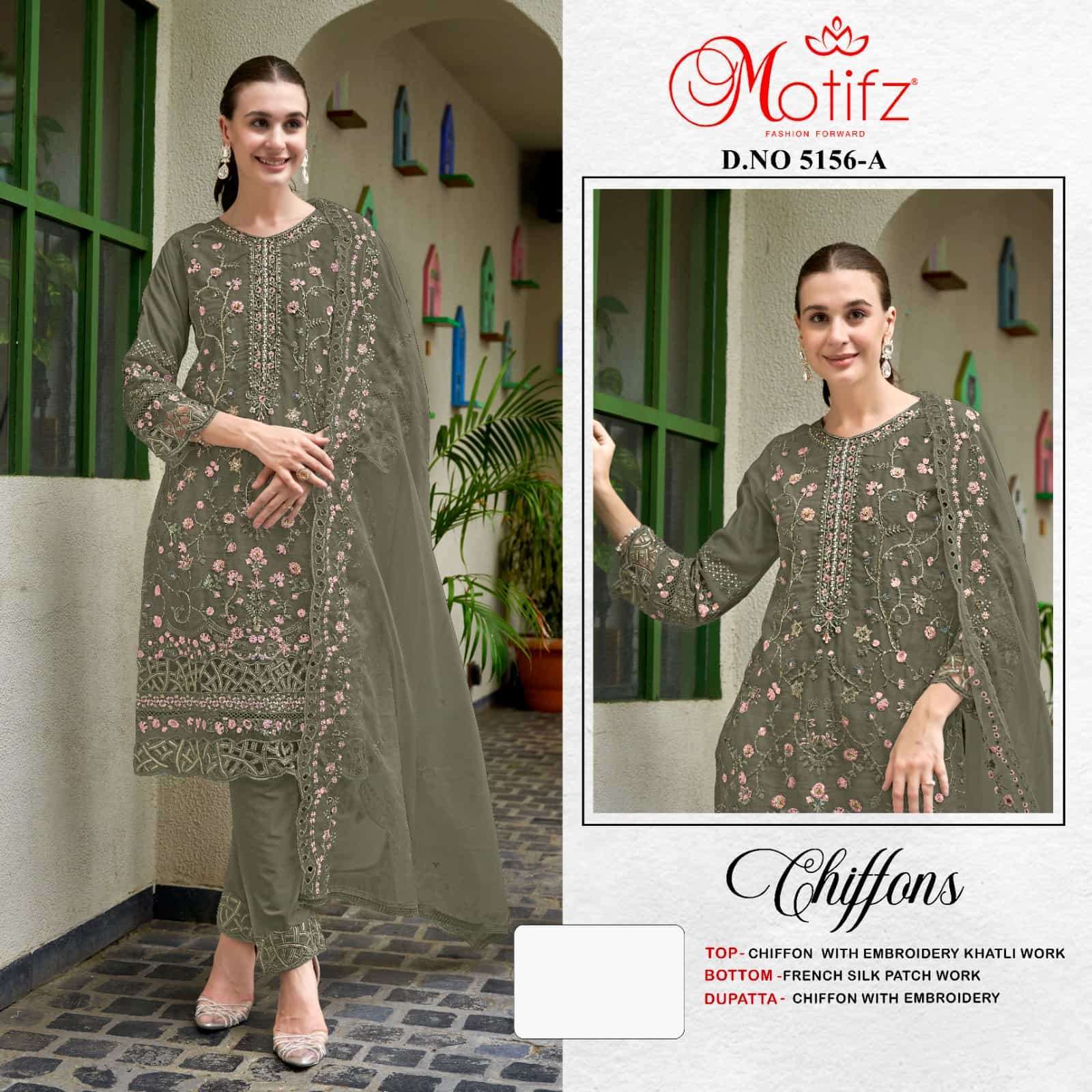 MOTIFZ D 5156 COLORS PAKISTANI CHIFFON EMBROIDERY SUIT WHOLESALER 2025