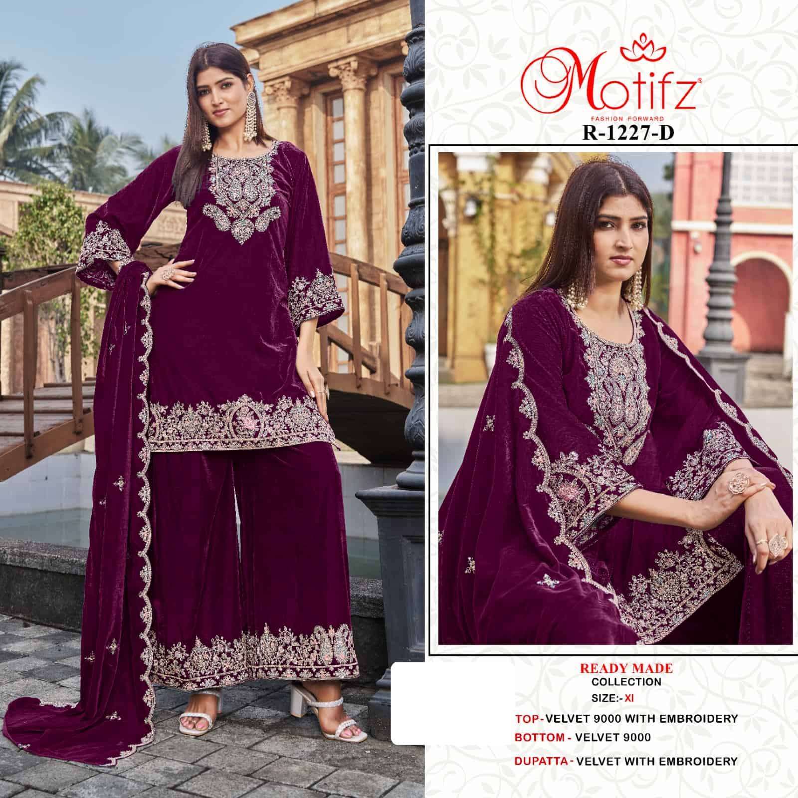 MOTIFZ R 1227 COLORS PAKISTANI VELVET READYMADE SUIT WHOLESALER 