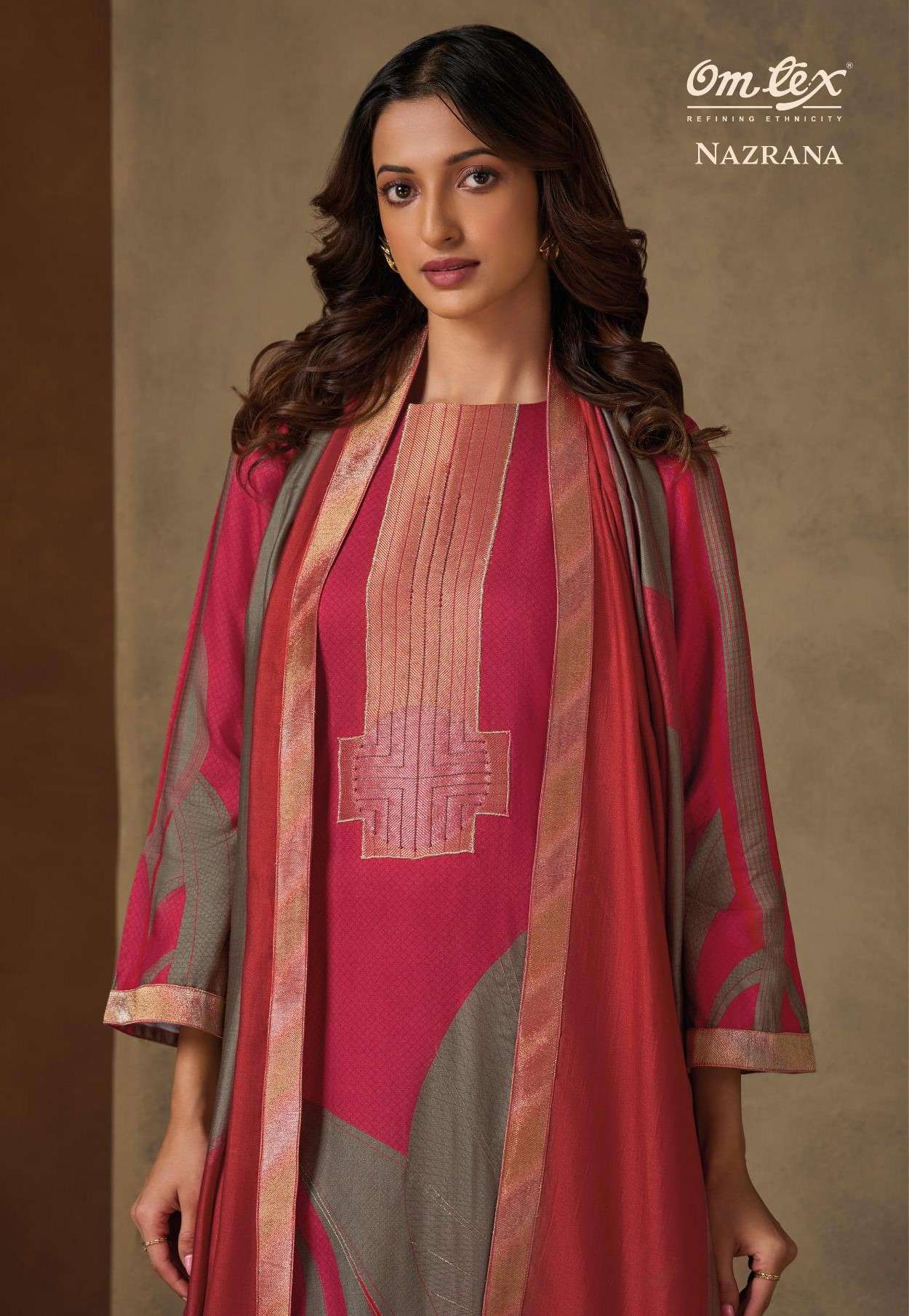 OMTEX NAZRANA PRINTED PASHMINA JACQUARD SUIT WHOLESALER 2025