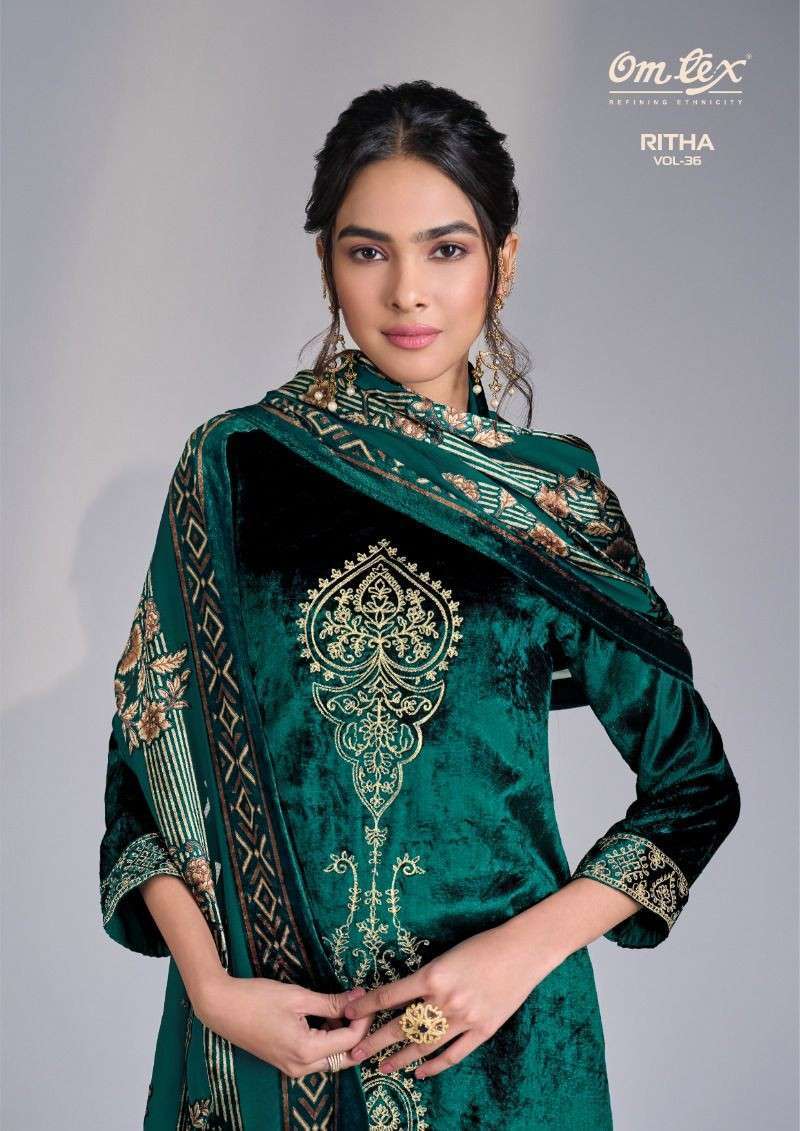 OMTEX RITHA VOL 36 PURE VISCOSE VELVET SUIT COLLECITON BEST RATE DEALER 