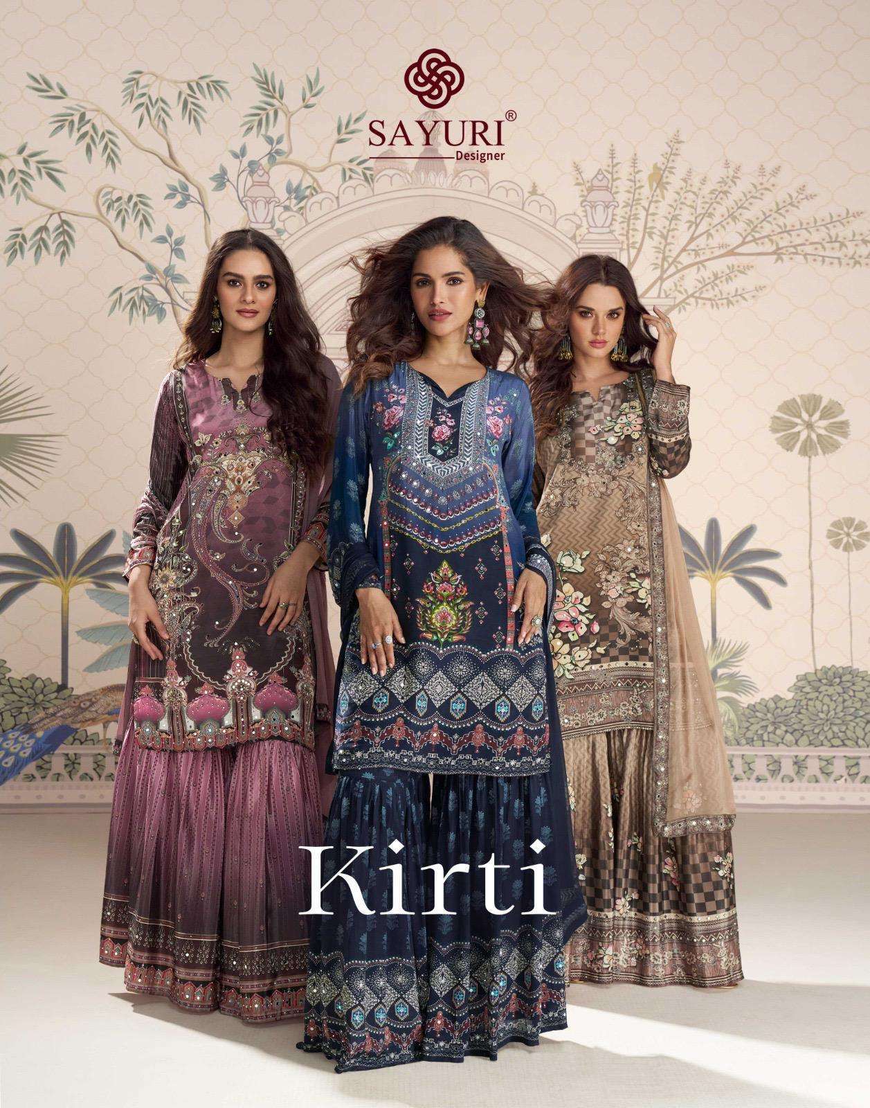 SAYURI DESIGNER KIRTI 10181 TO 10185 CREPE SILK WITH MIRROR READYMADE DRESS WHOLESALER 2025