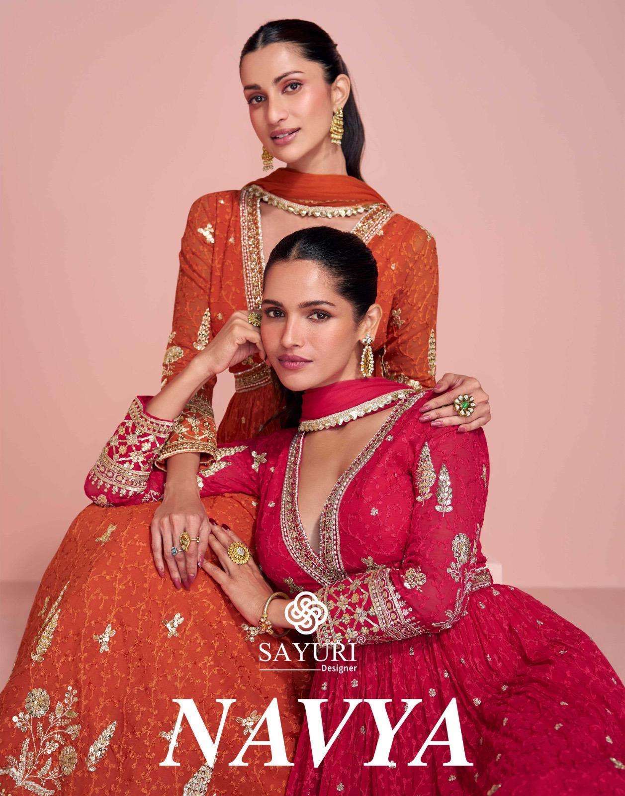 SAYURI DESIGNER NAVYA 5676 TO 5678 WEDDING PARTYWEAR GOWN CATALOGUE WHOLESALER 2025