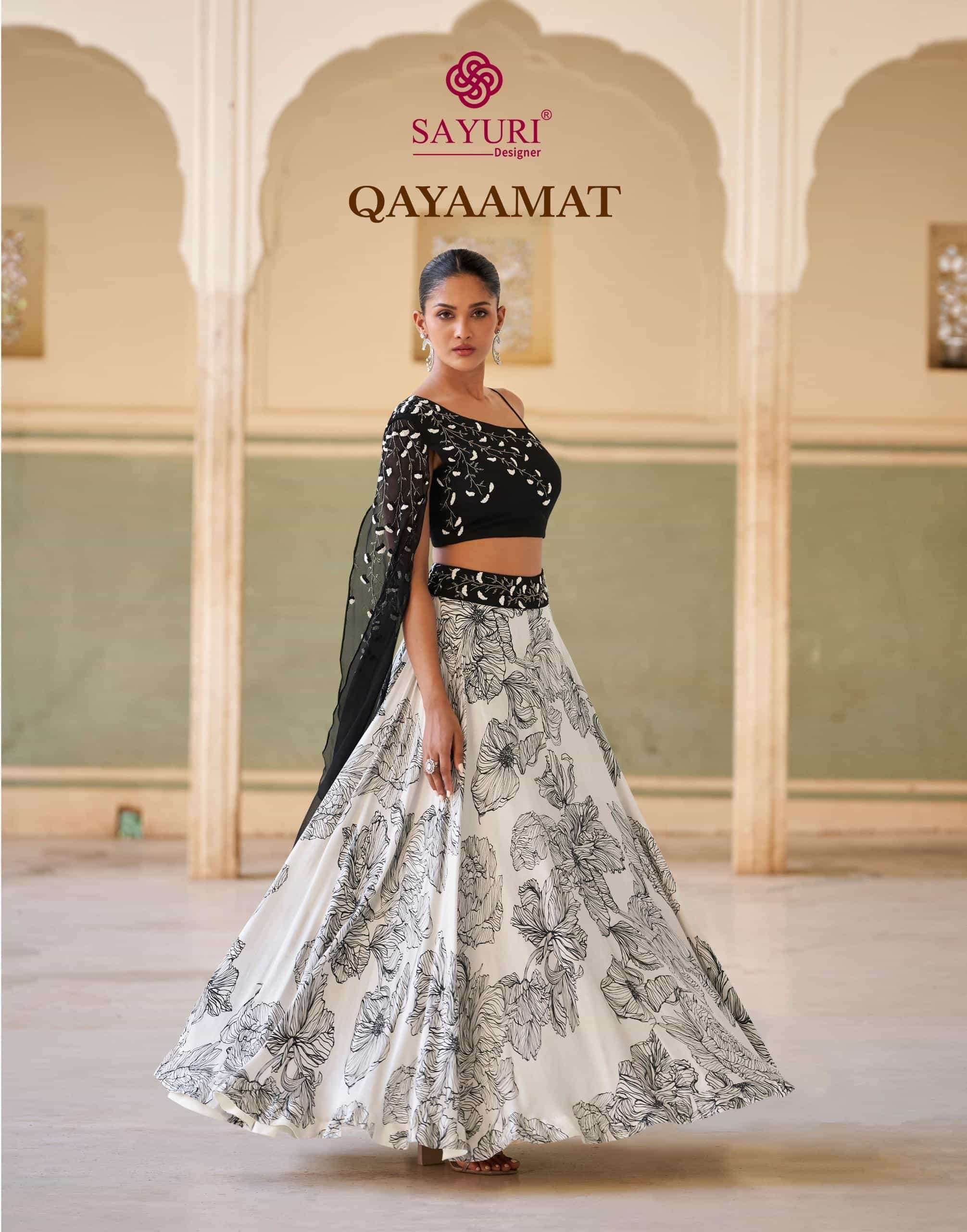 SAYURI QAYAAMAT 5868 TO 5970 DESIGNER CROP TOP PARTYWEAR DRESS EXPORTER 