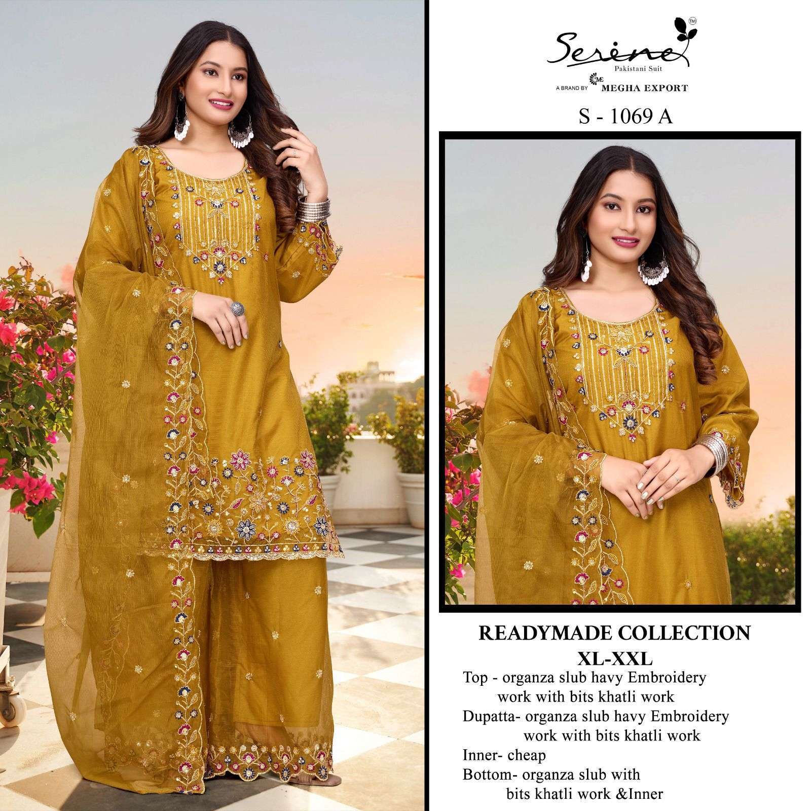SERINE S 1069 ORGANZA EMBROIDERED READYMADE SALWER KAMEEZ WHOLESALER 