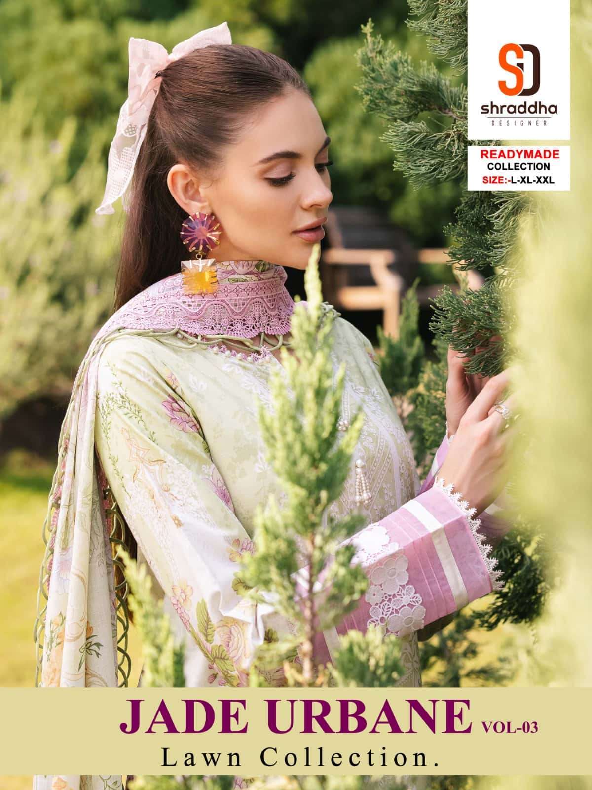 SHRADDHA DESIGNER JADE URBANE VOL 3 READYMADE LAWN COTTON PATCH WORK SUIT WHOLESALER 