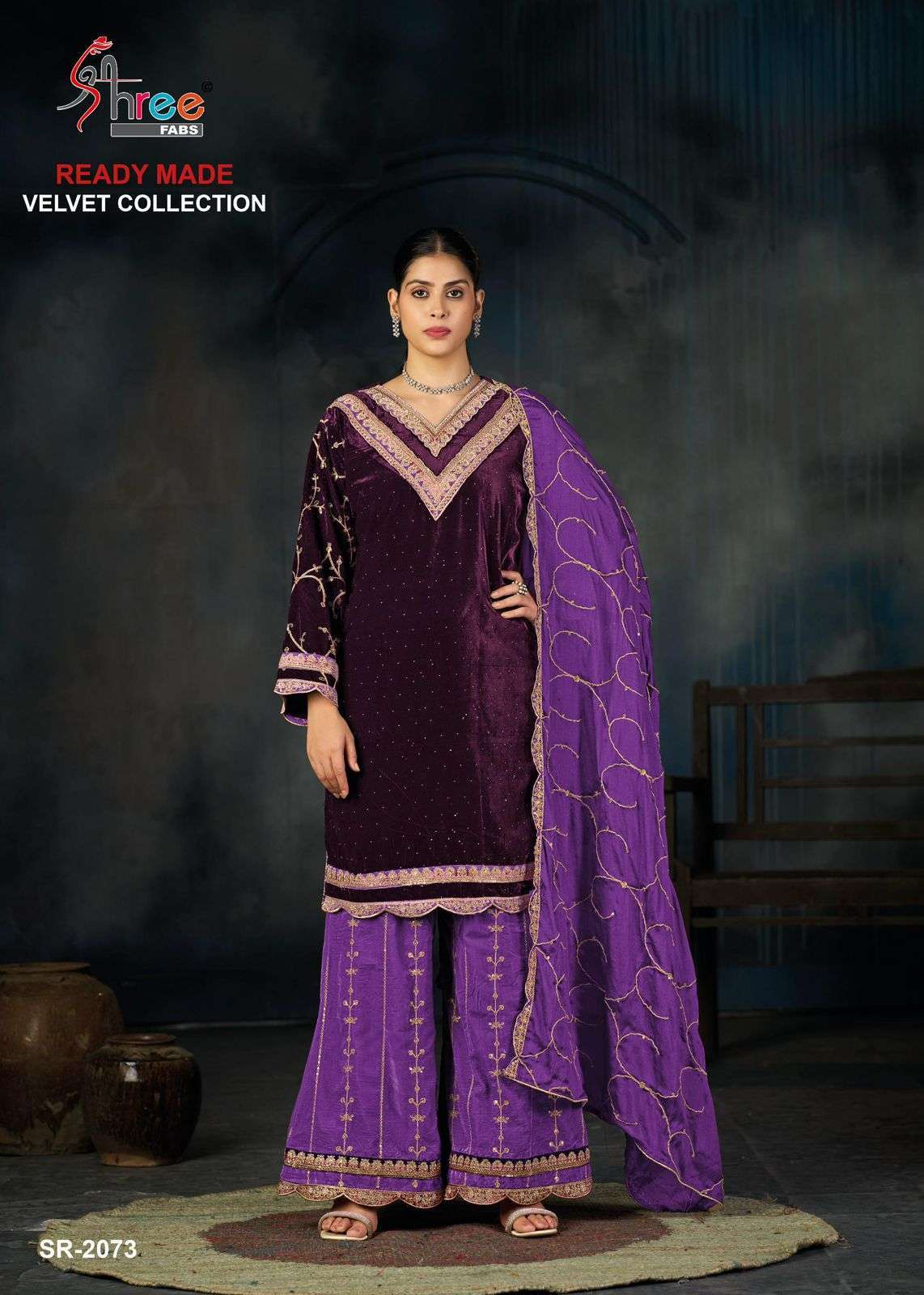 SHREE FAB 2073 FANCY DAIMOND WORK VELVET READYMADE SUIT EXPORTER 2025
