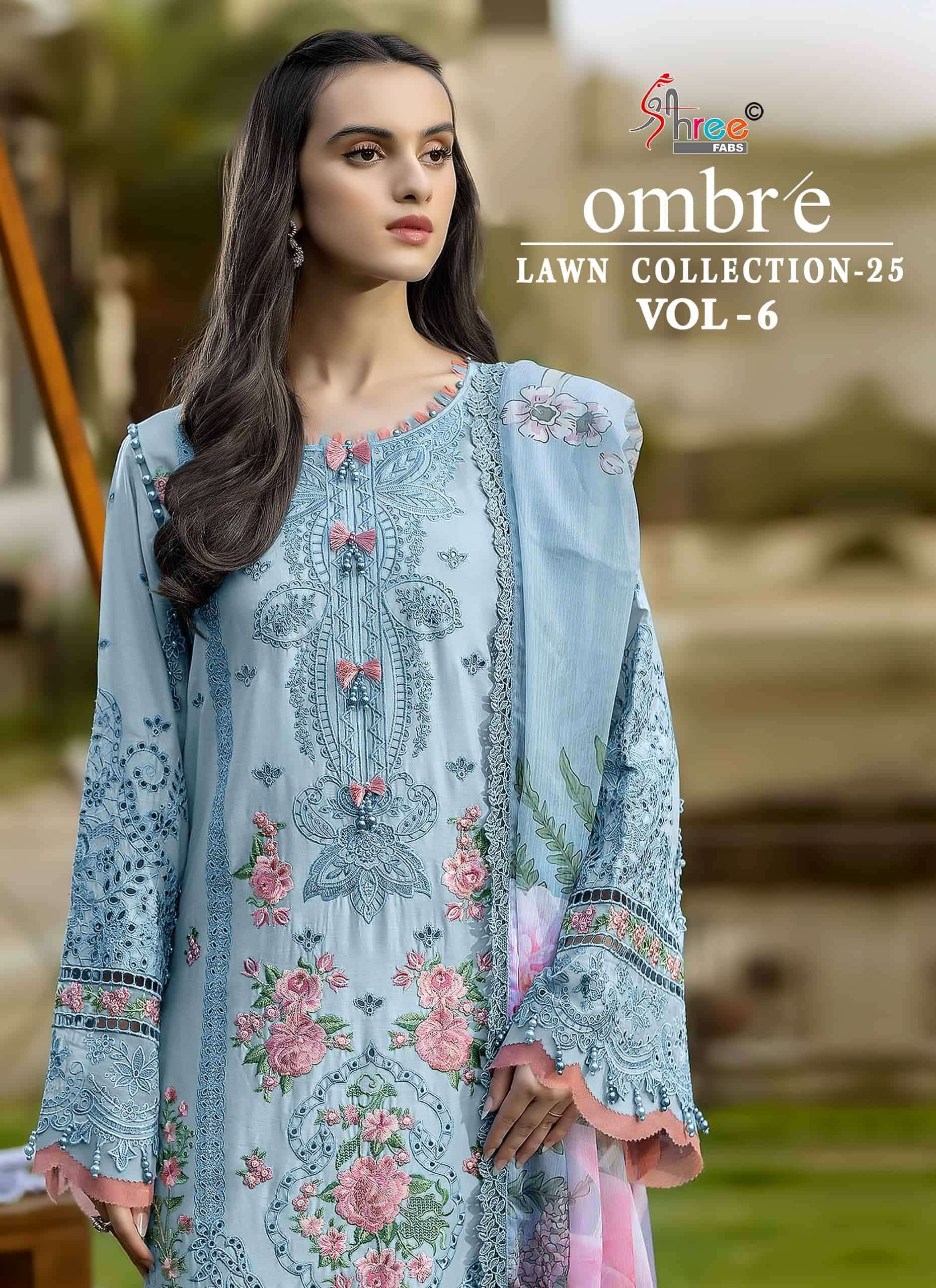 SHREE FAB OMBRE LAWN COLLECTION 25 VOL 6 PAKISTANI EMBRODERY SUIT WHOLESALER 2025