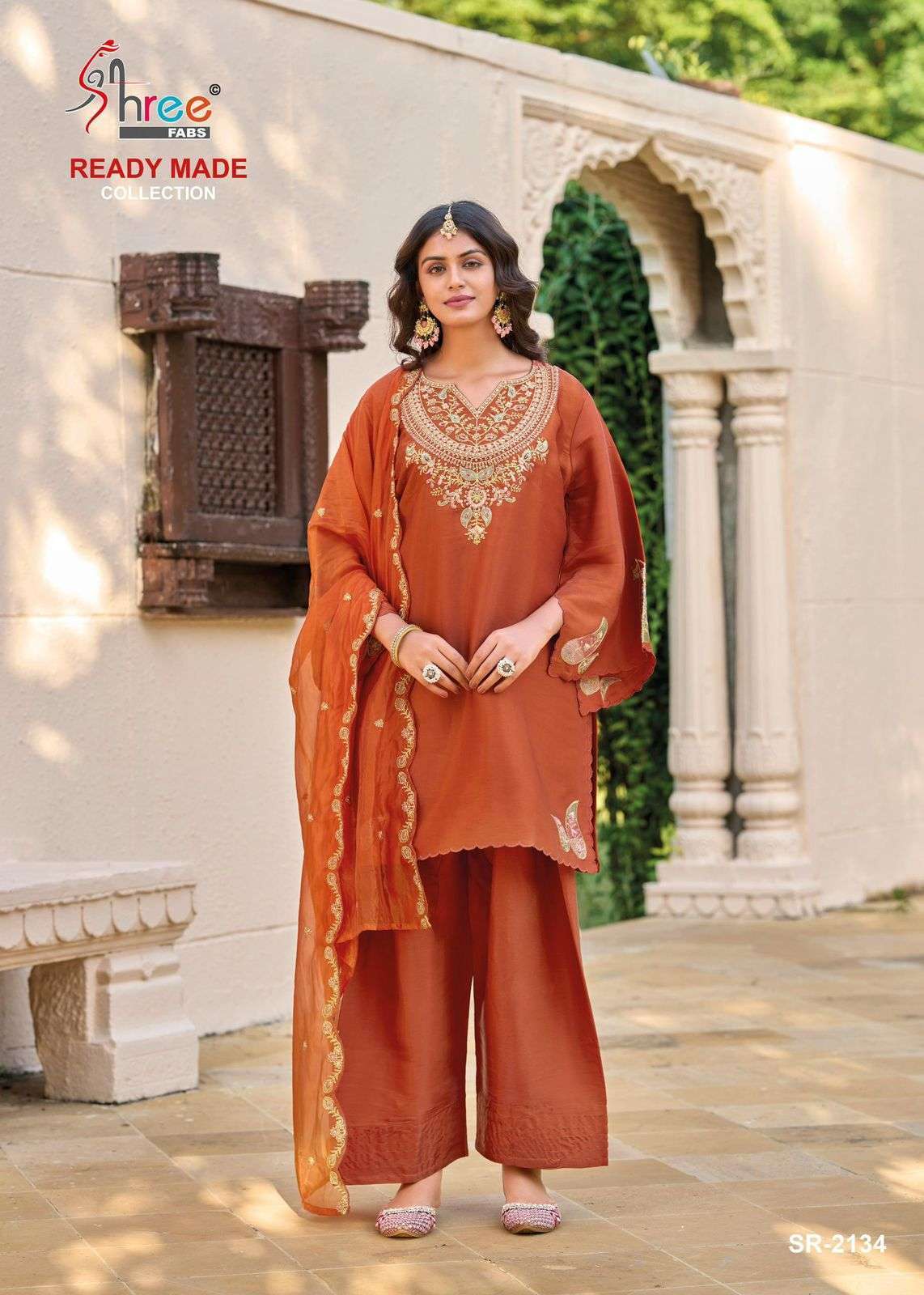 SHREE FAB R 2134 COLORS VISCOSE SATIN HANDWORK READYMADE PAKISTANI SUIT WHOLESALER 