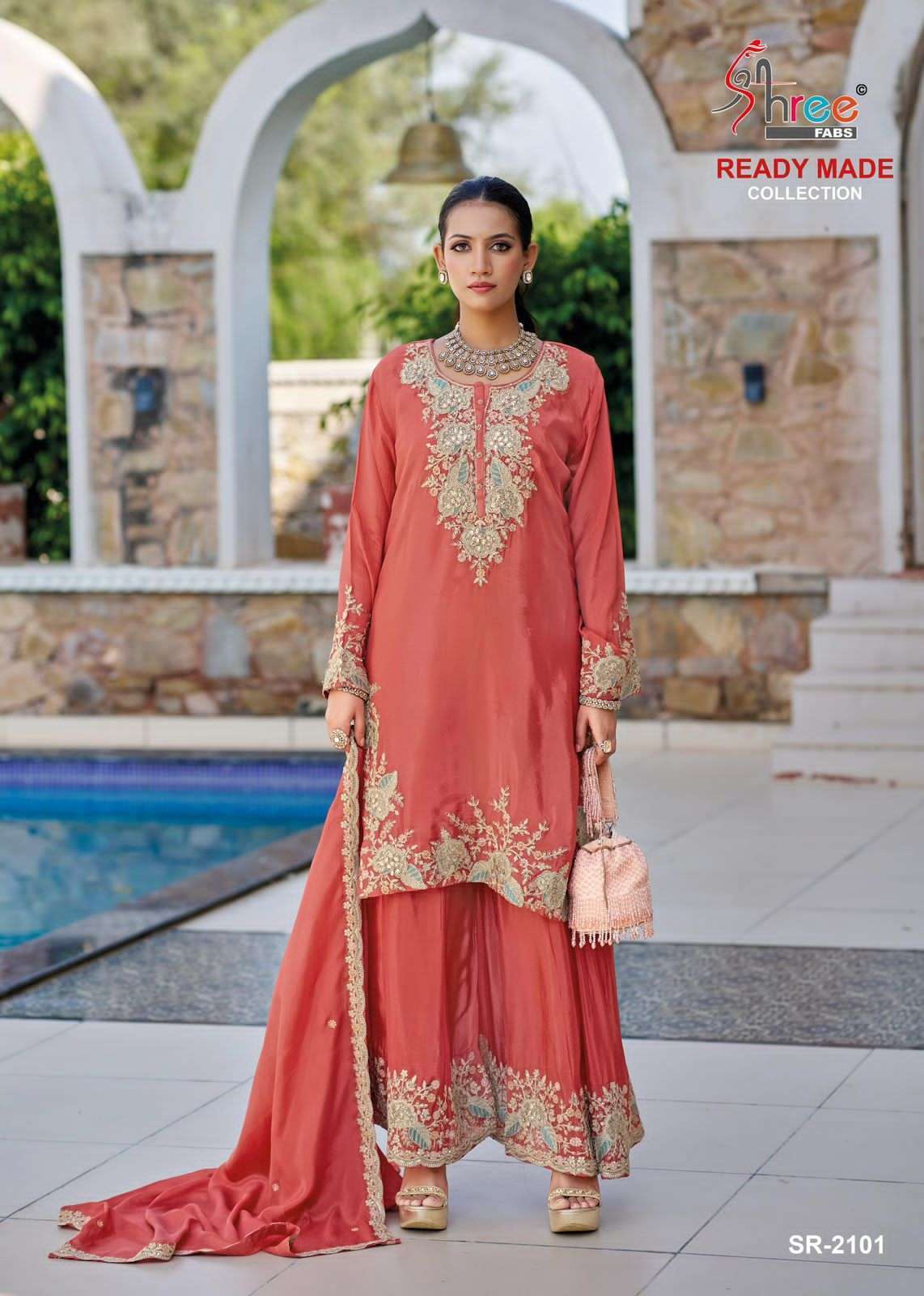SHREE FAB SR 2101 COLOURS EMBROIDERY CHINON PAKISTANI SUIT WHOLESALER 