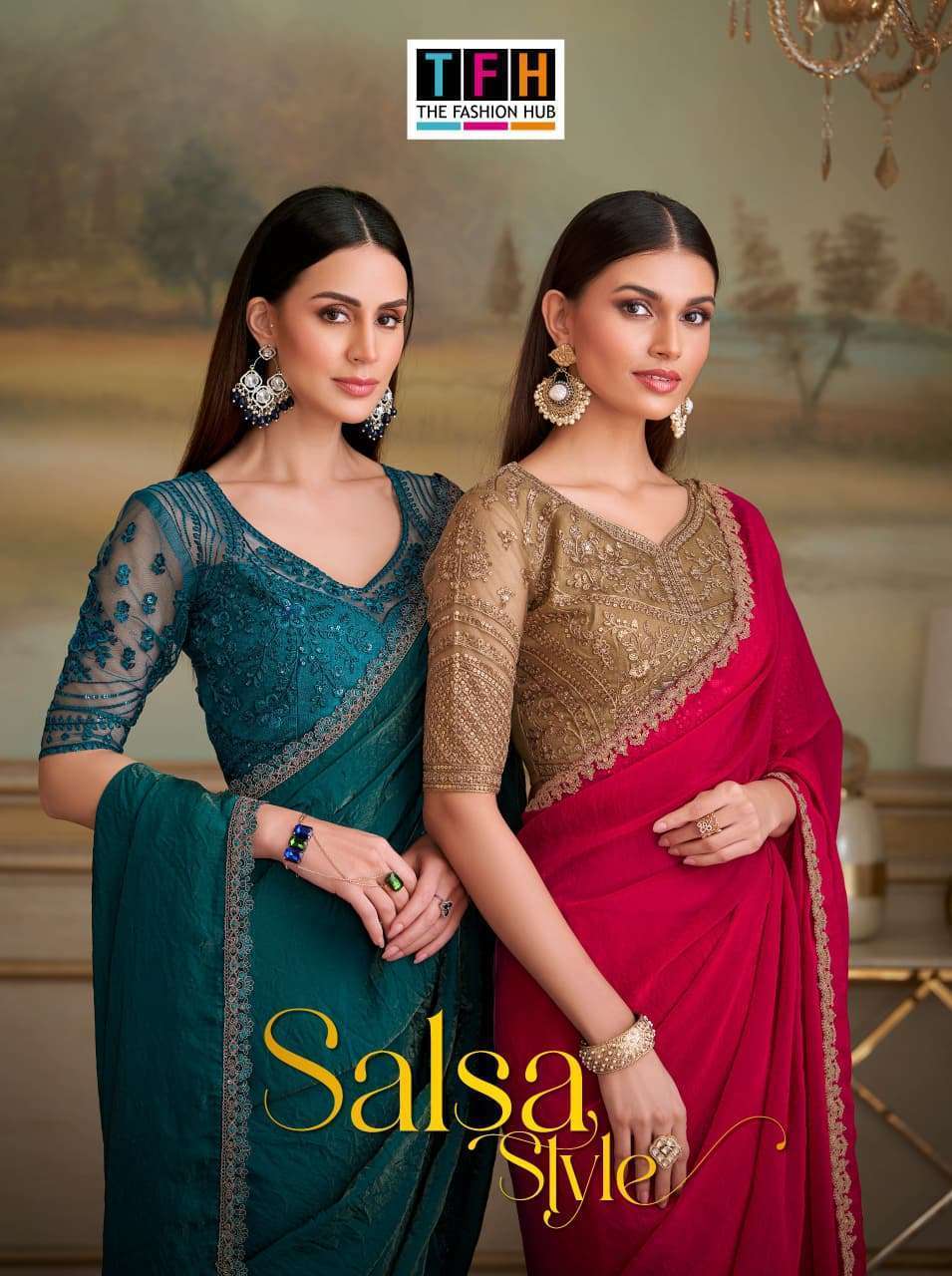 TFH SALSA STYLE VOL 5 8101 TO 8116 SERIES PARTYWEAR SAREE COLLECTION WHOLESALER 2025
