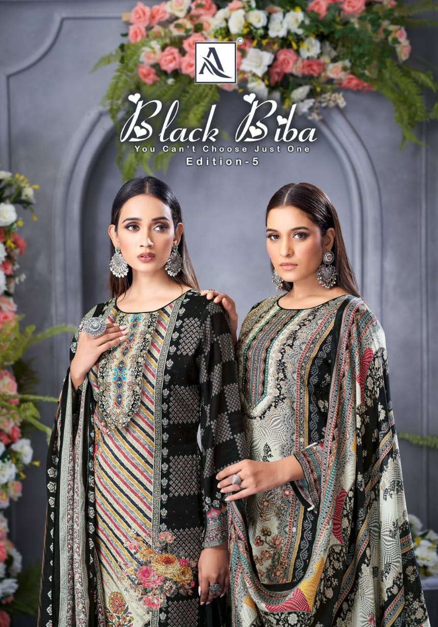 ALOK SUIT BLACK BIBA EDITION 5 VISCOSE MUSLIN PRINTED SUIT COLLECTION WHOLESALER 