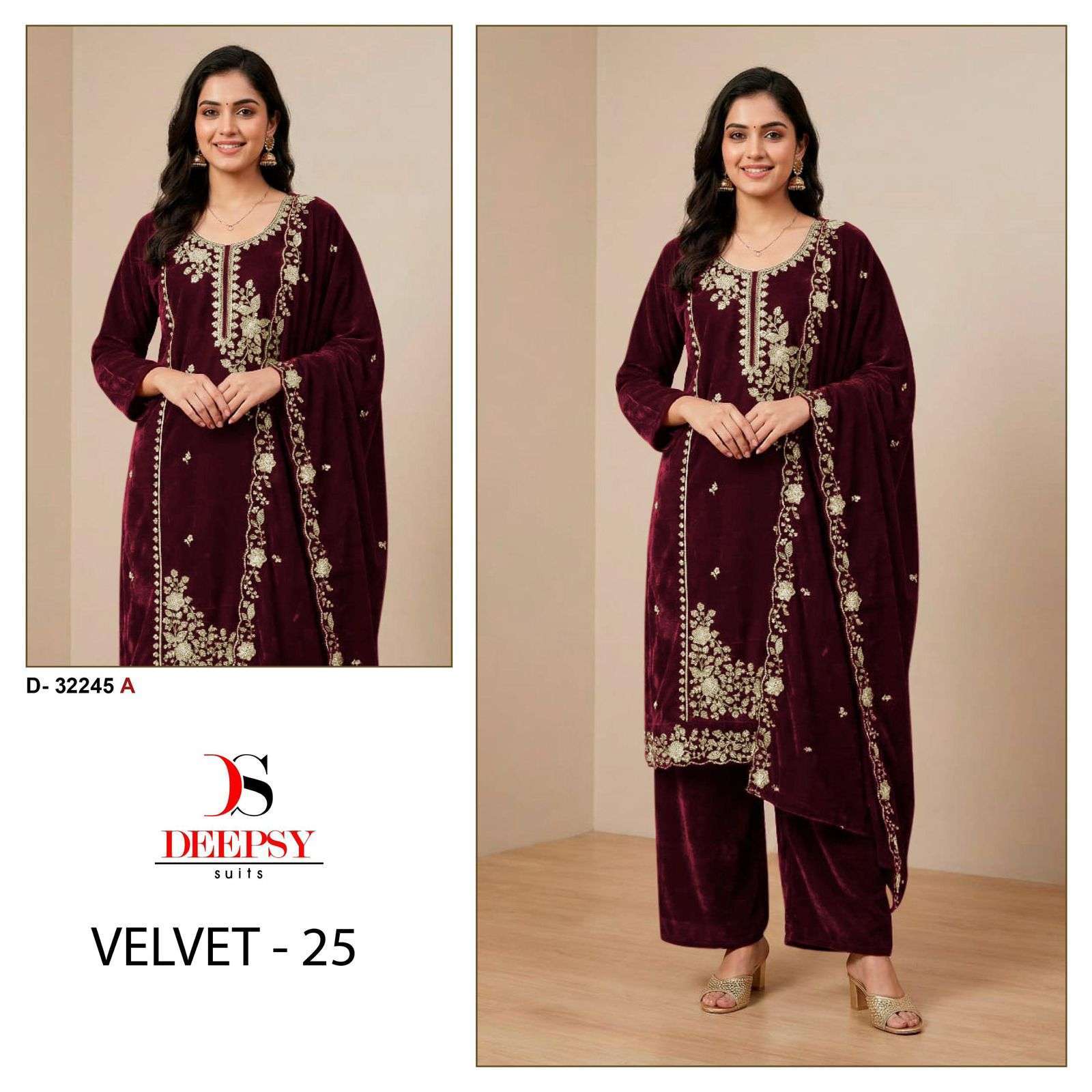 DEEPSY SUIT 32245 COLOURS VELVET DRESS WHOLESALER BEST RATE 2025