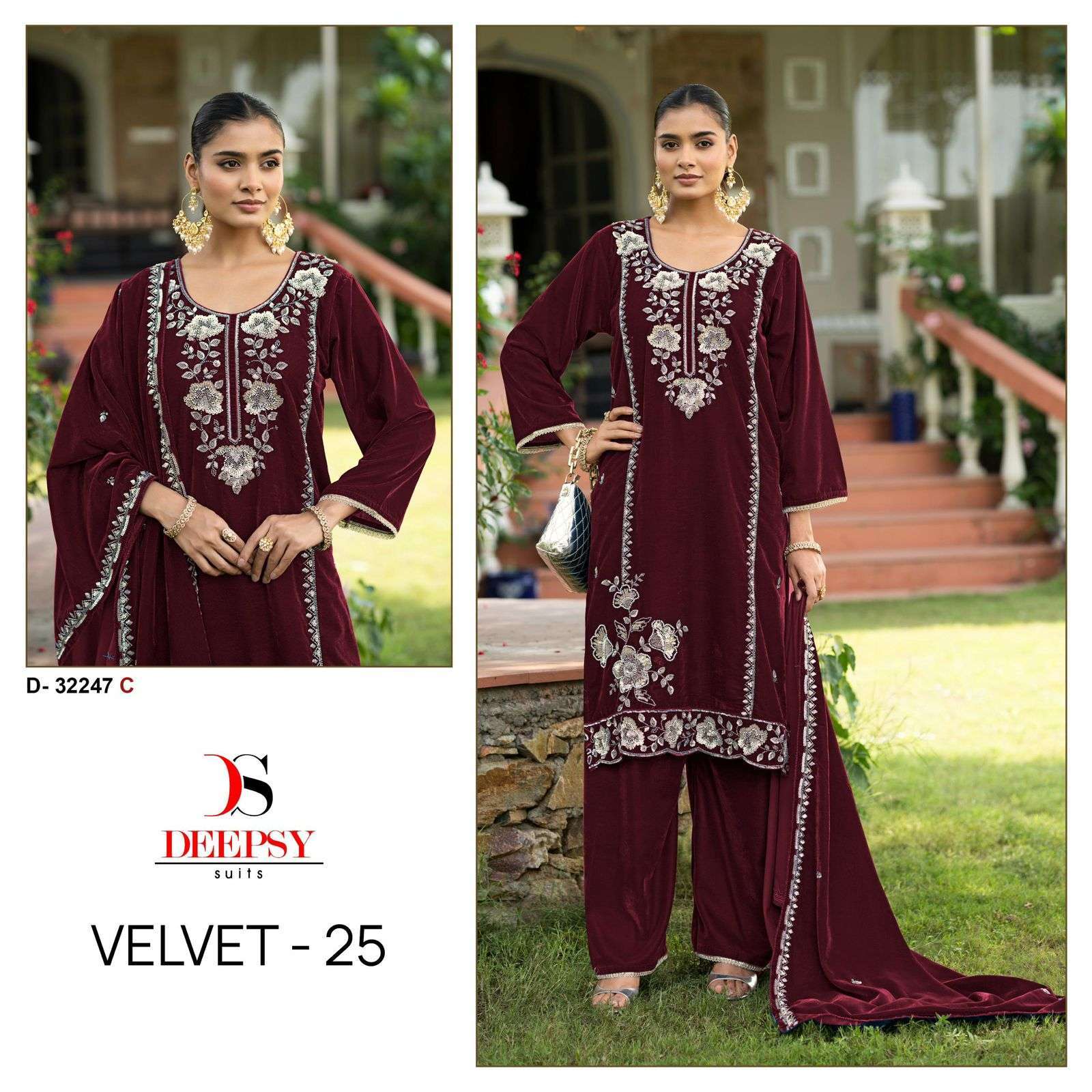 DEEPSY SUIT 32247 FANCY BEADS WORK VELVET SUIT WHOLESALER BEST RATE 