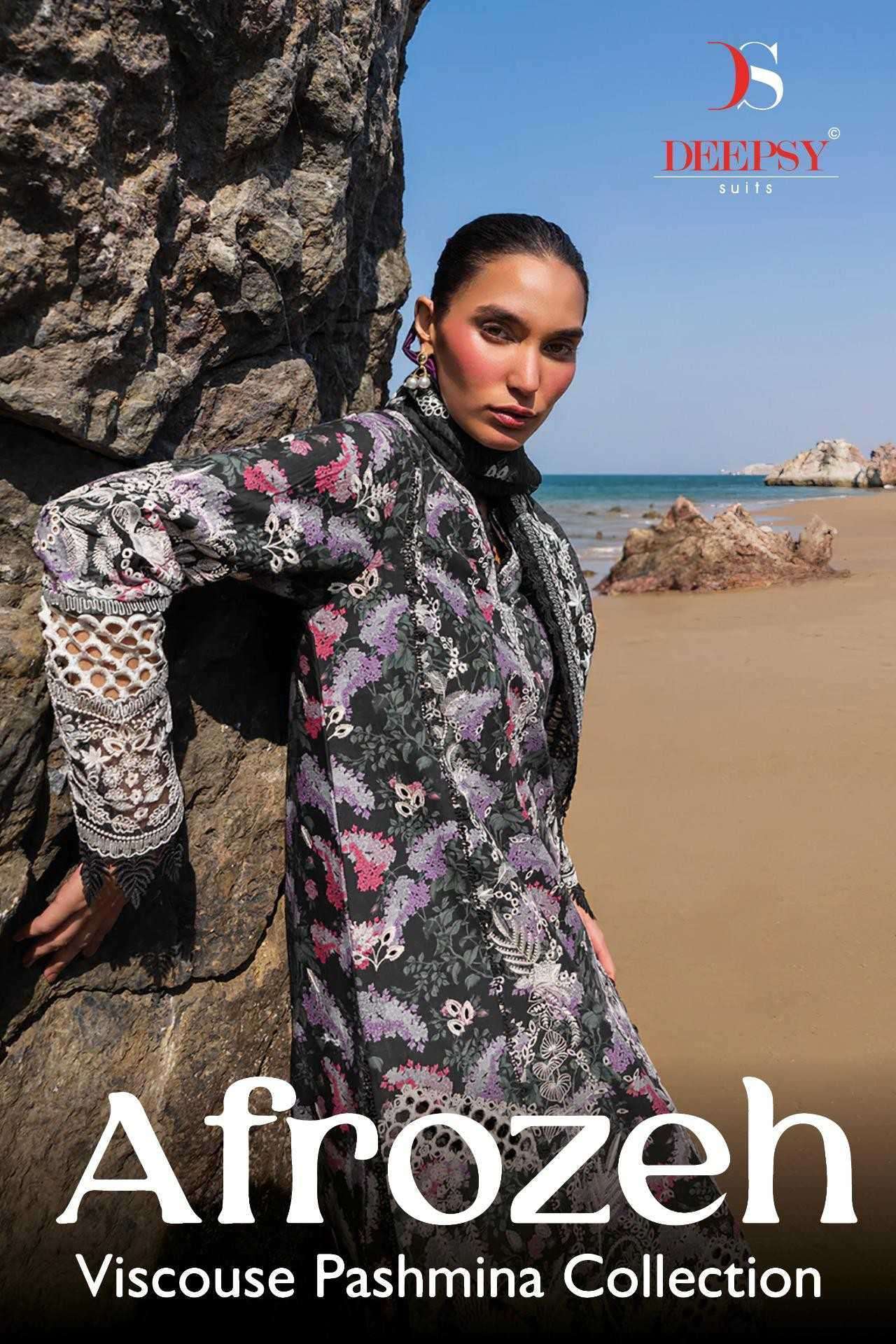 DEEPSY SUIT AFROZEH HEAVY SELF EMBROIDERY WORK PASHMINA SUIT WHOLESALER 2025