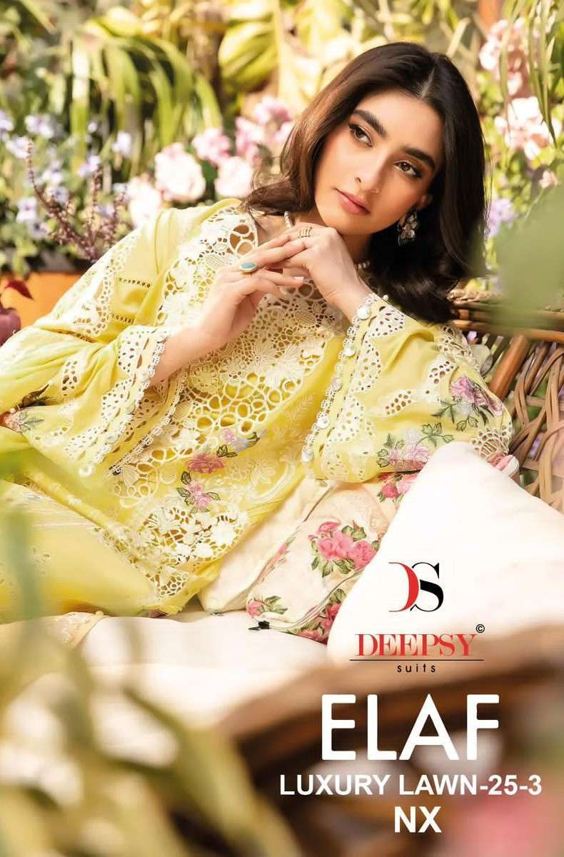 DEEPSY SUIT ELAF LUXURY LAWN 25 3 NX PURE COTTON PAKISTANI DRESS WHOLESALER 2025